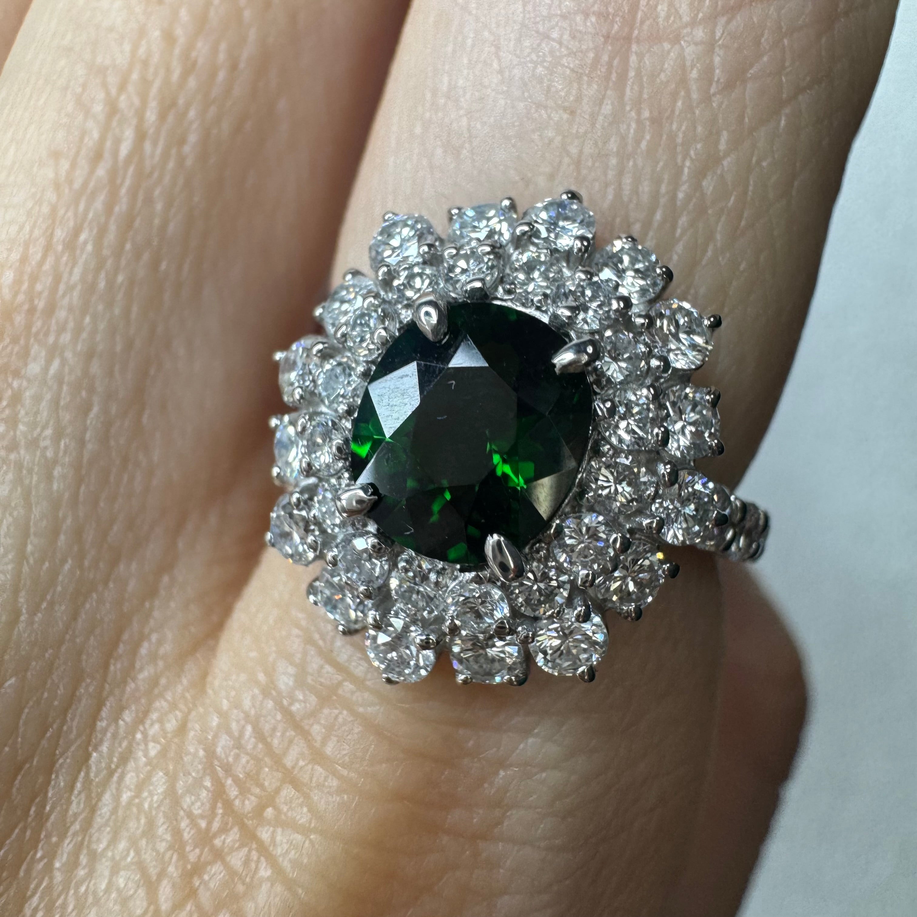 34.36.76.168［一点物］リング クリソベリル/トルマリン/クロムトルマリン 1ct UP OV PT