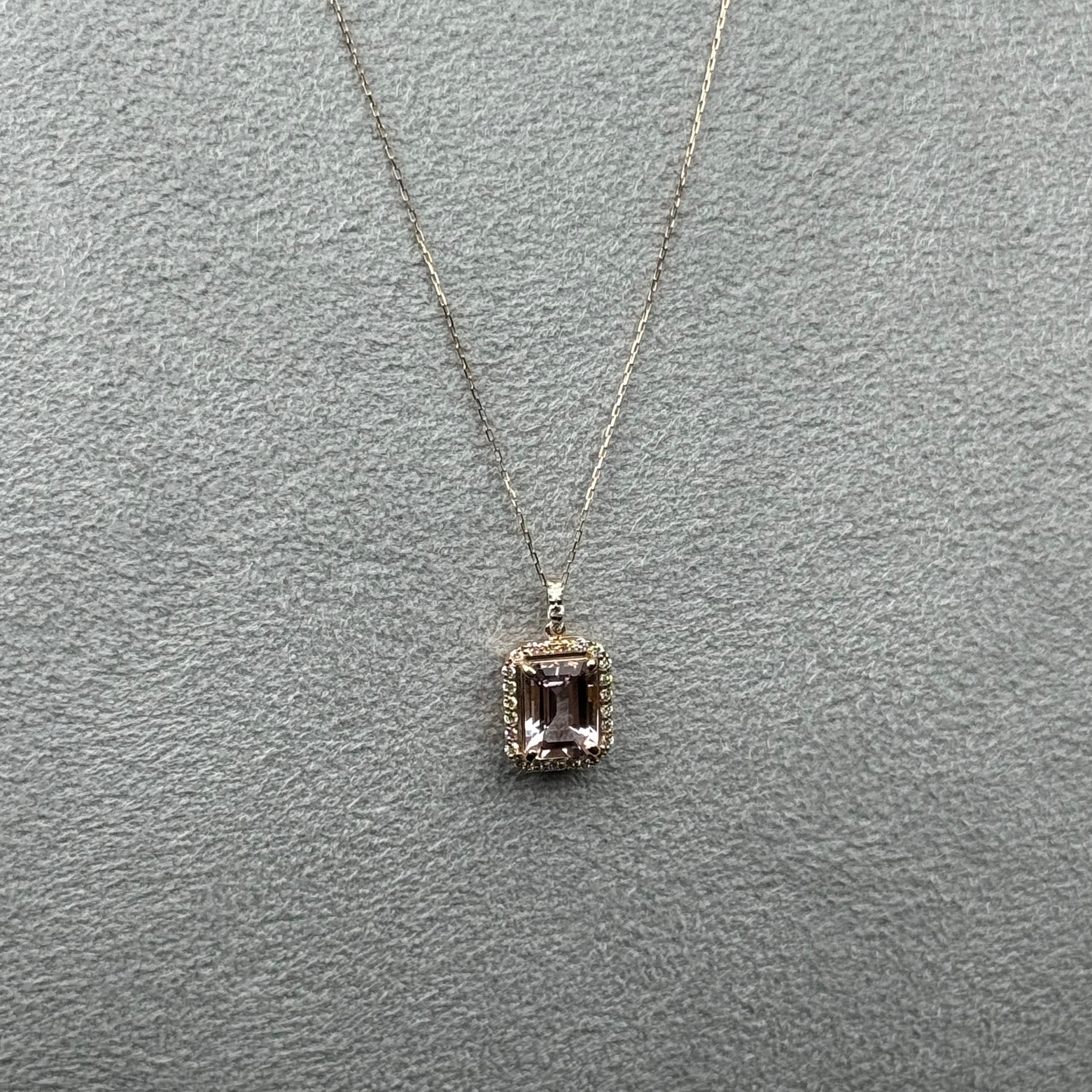 500［一点物］ネックレス モルガナイト 1.2〜1.6ct EM K18PG