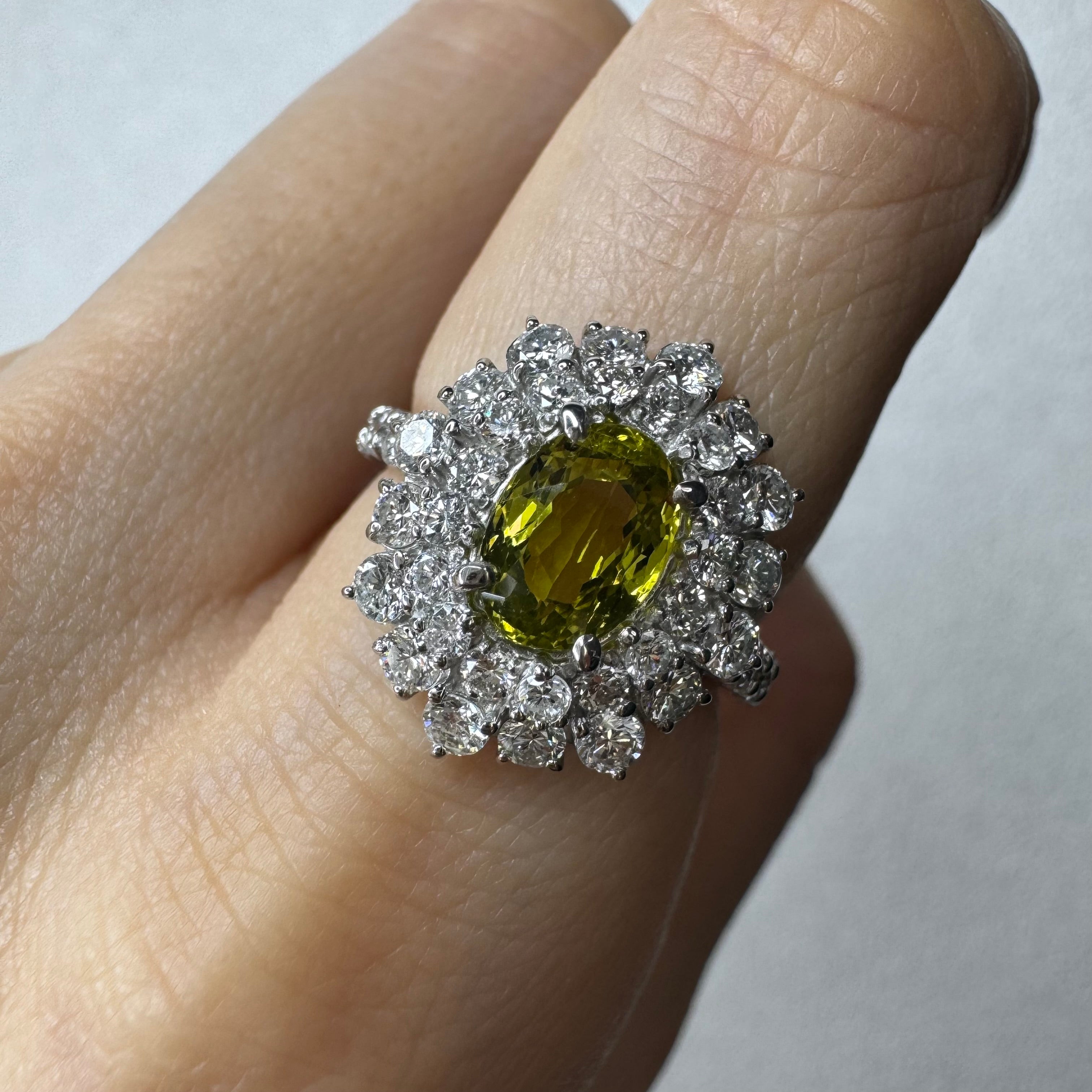 34.36.76.168［一点物］リング クリソベリル/トルマリン/クロムトルマリン 1ct UP OV PT