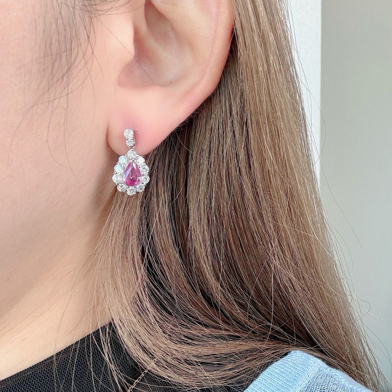 ［即納/一点物］ピアス ピンクサファイア 0.6ct前後×2 PS PT