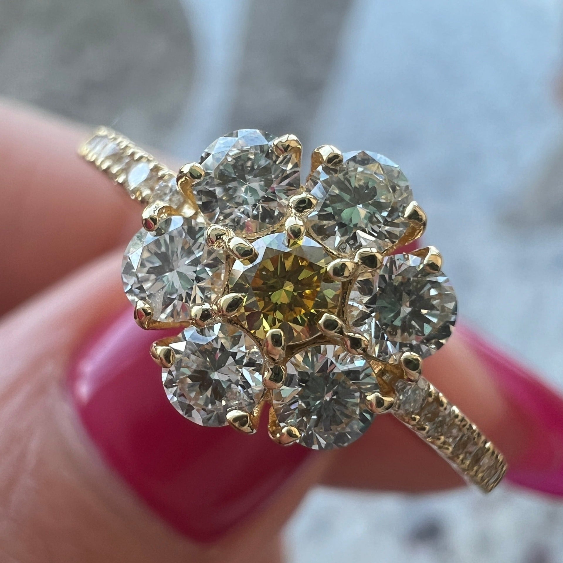 中古】 K18WG 天然イエローダイヤモンド リング 溶けあっ 0.177ct FDY  