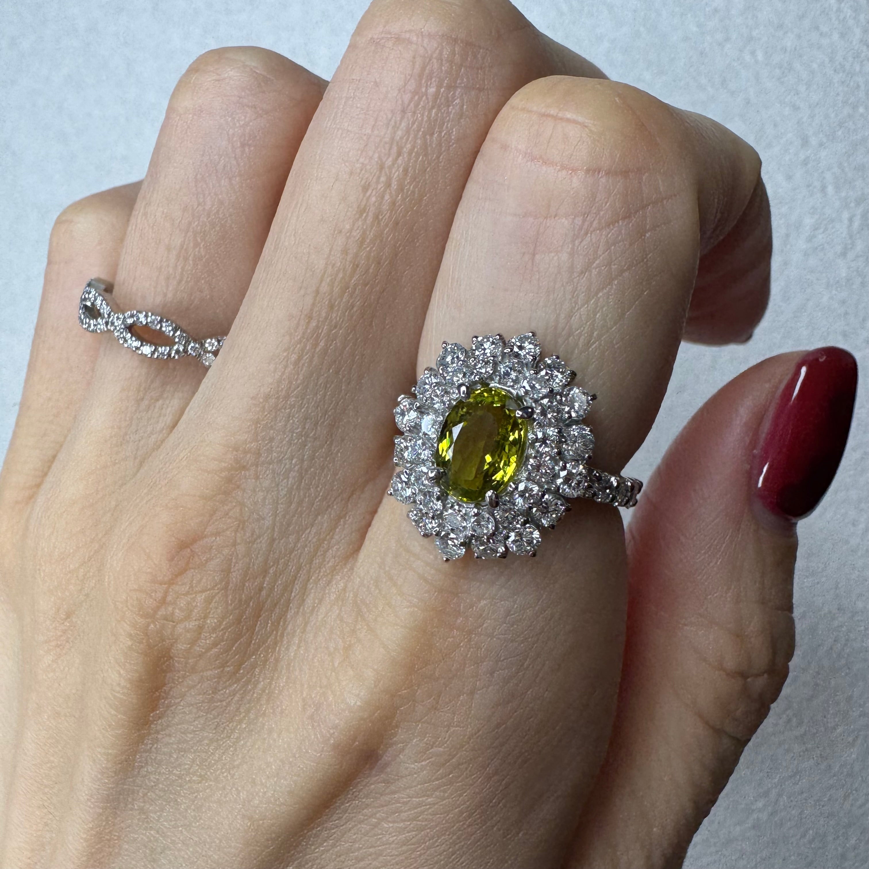 34.36.76.168［一点物］リング クリソベリル/トルマリン/クロムトルマリン 1ct UP OV PT