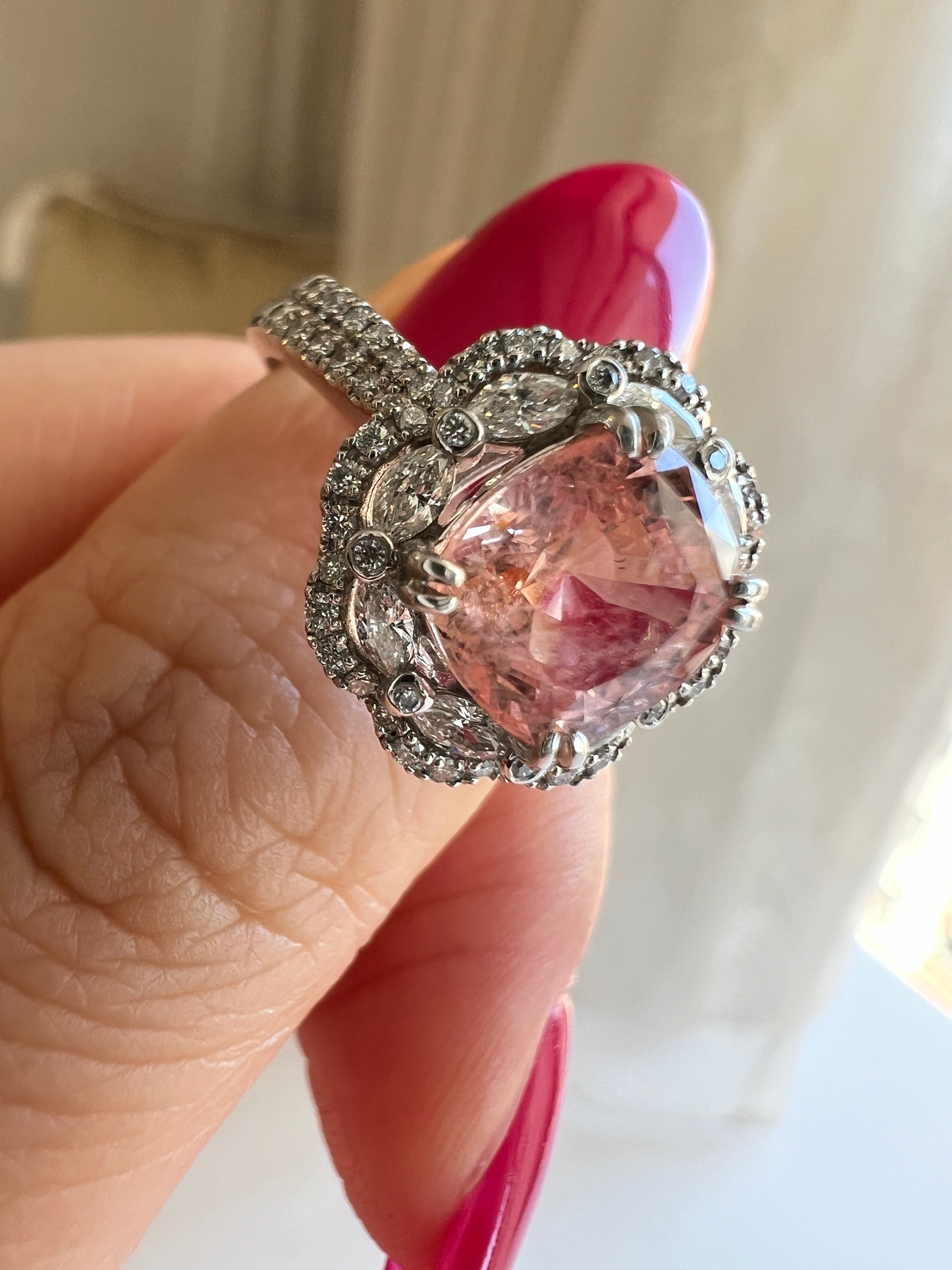 フルール パパラチア 超特品 中石2.57ct前後 SQ PT リング〜ノーヒートPINKISH ORANGE GRS(一点物)｜AYAKO SAKURAI（櫻井 彩子（サクライ アヤコ））公式通販サイト