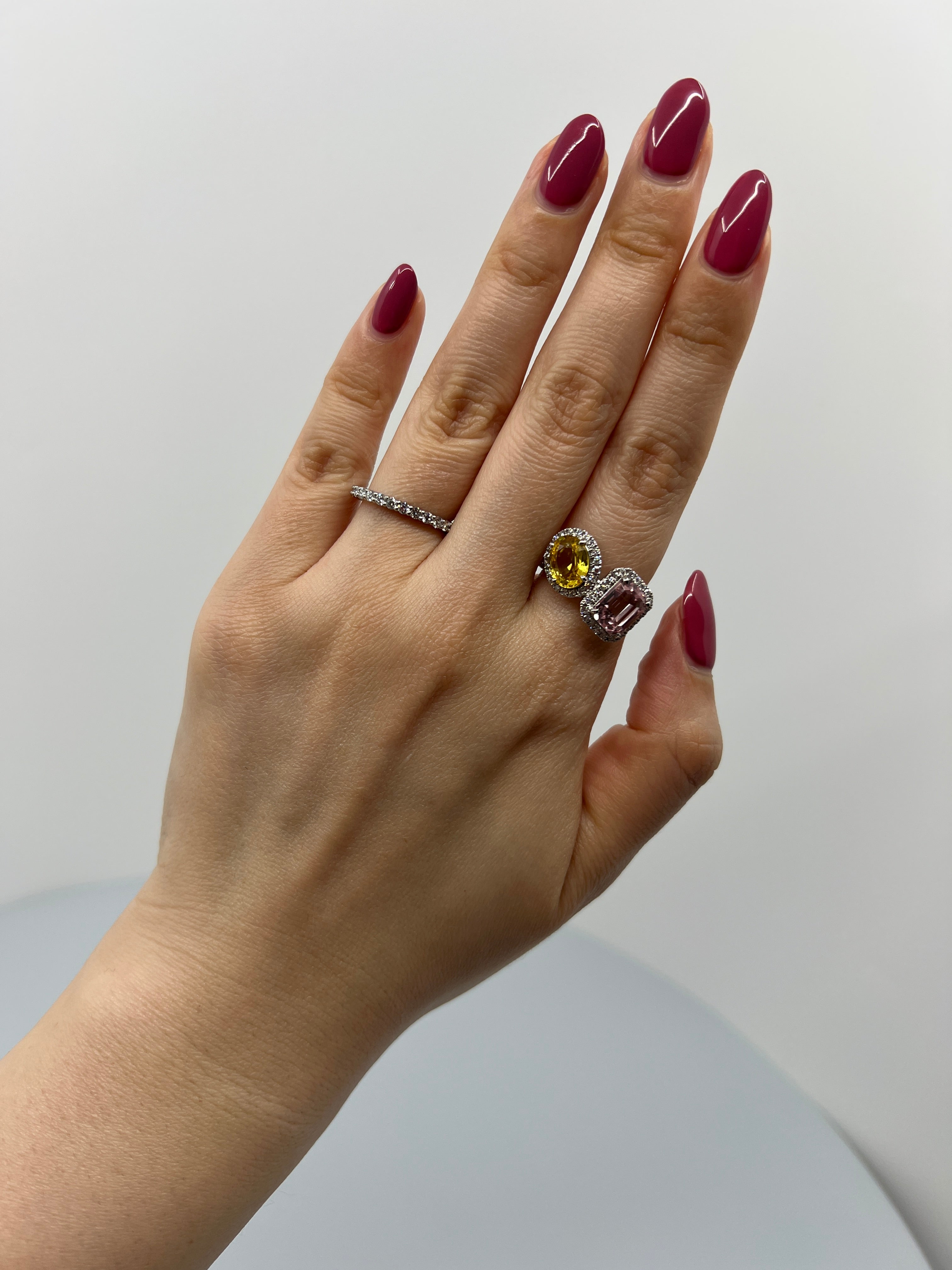 ［ベニエ］リング イエローサファイア 1.7ct OV/モルガナイト 1.9ct EM