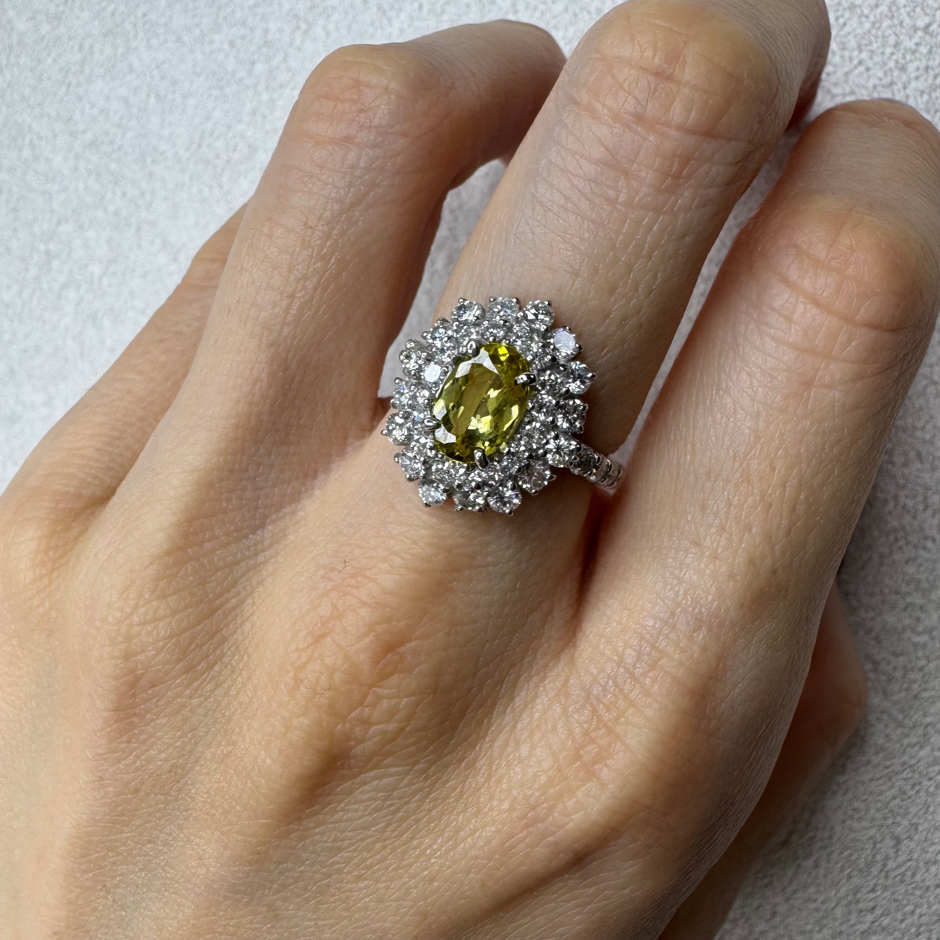 34.36.76.168［一点物］リング クリソベリル/トルマリン/クロムトルマリン 1ct UP OV PT