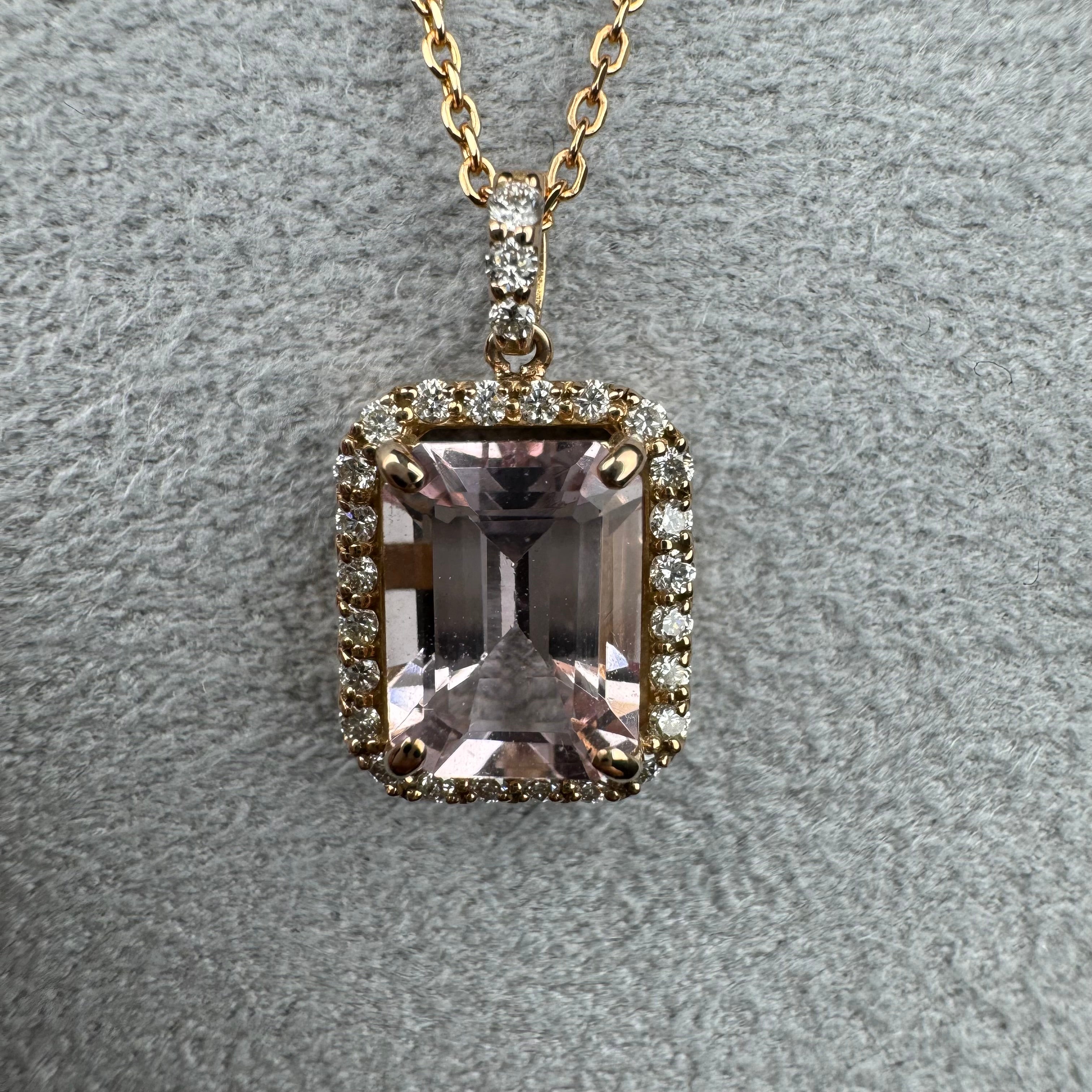 502［一点物］ネックレス モルガナイト 1.4ct SQ K18PG