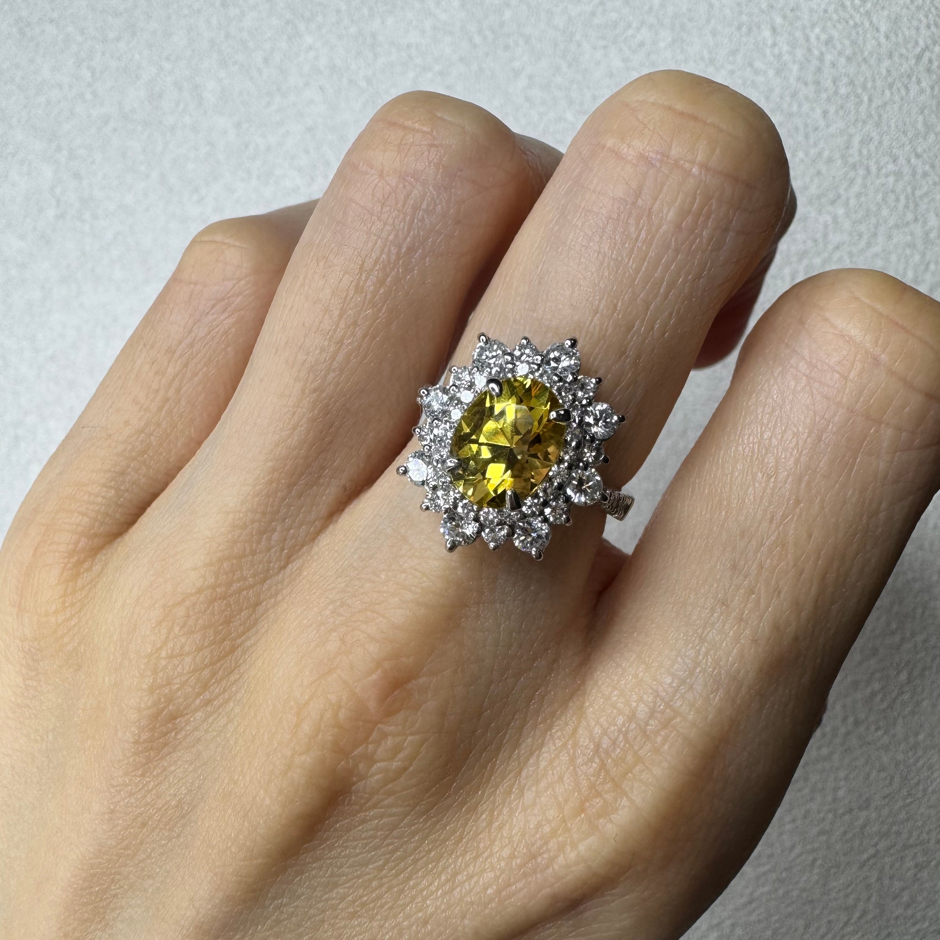 33［一点物］リング イエローベリル 1.8ct前後 OV PT