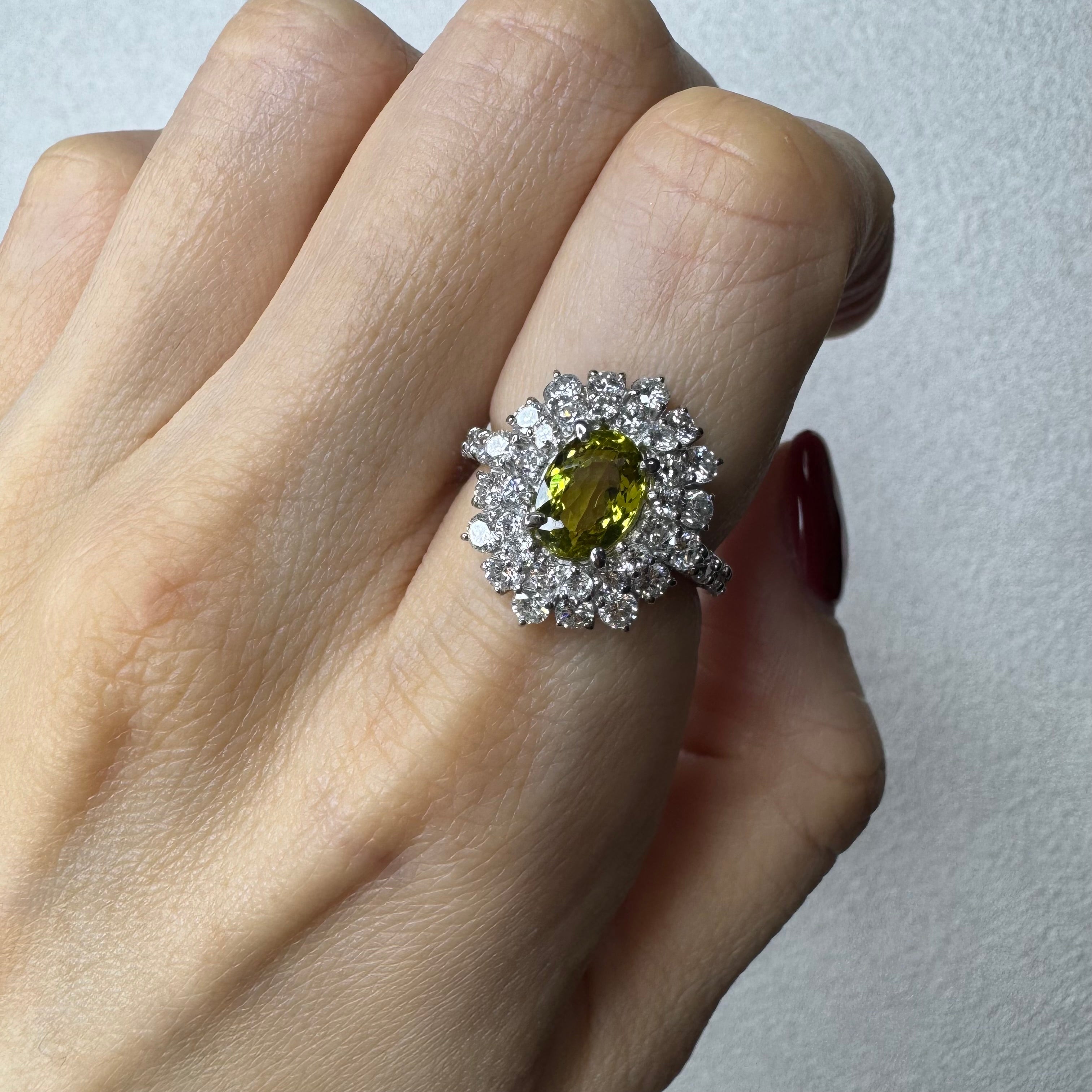 34.36.76.168［一点物］リング クリソベリル/トルマリン/クロムトルマリン 1ct UP OV PT