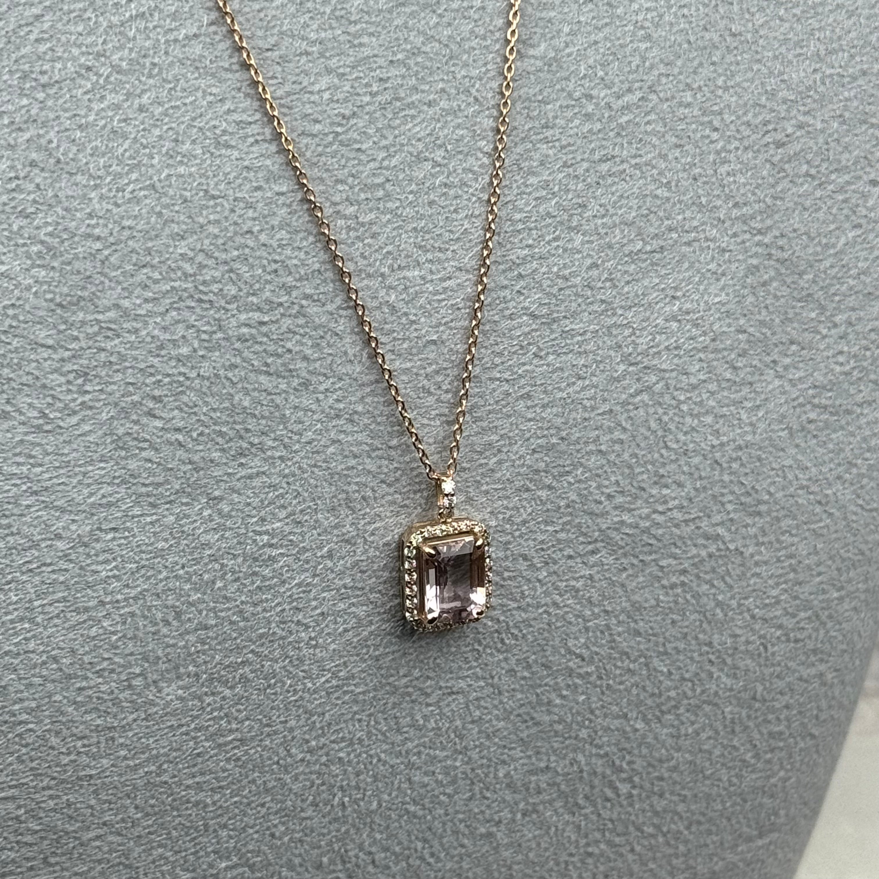 502［一点物］ネックレス モルガナイト 1.4ct SQ K18PG