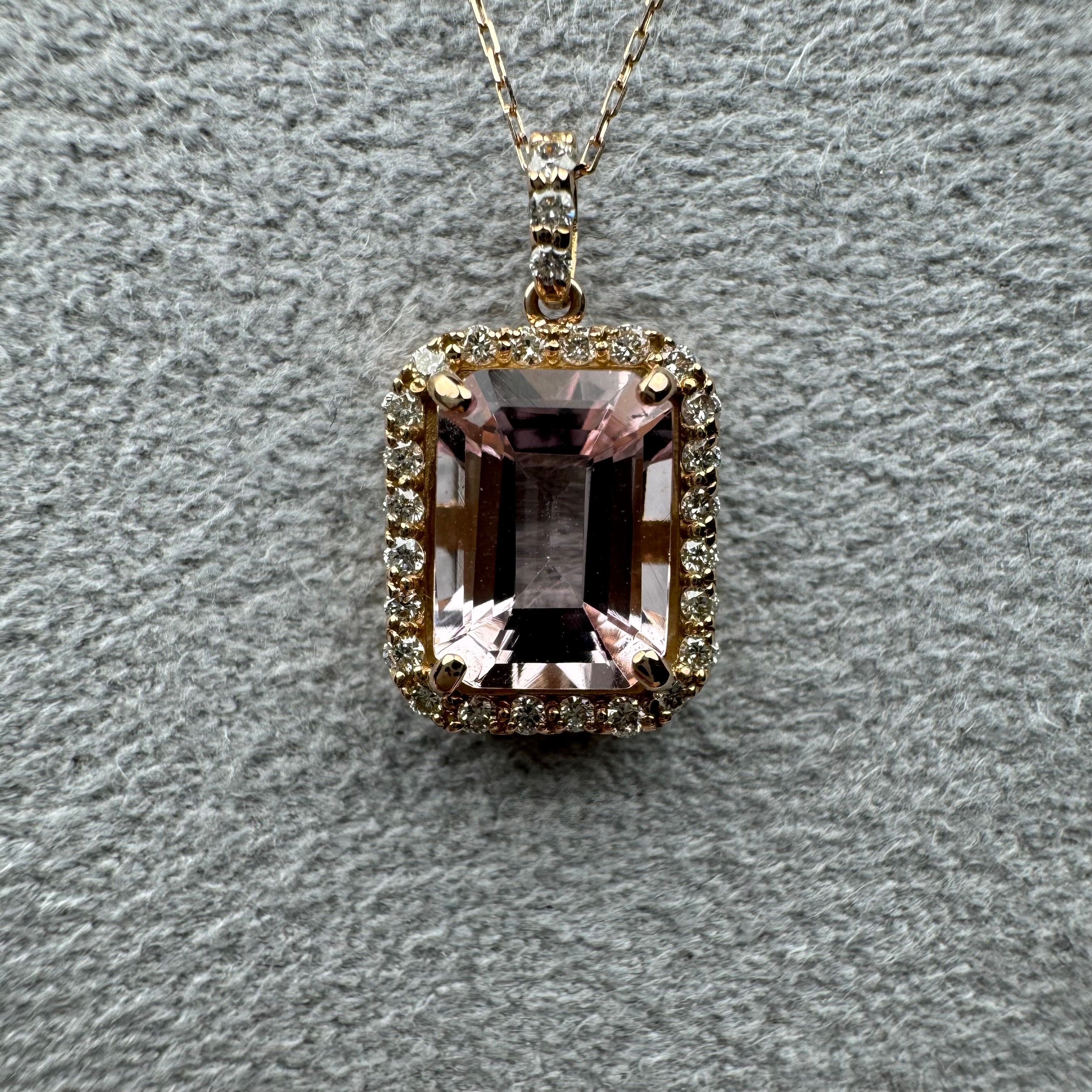 500［一点物］ネックレス モルガナイト 1.2〜1.6ct EM K18PG