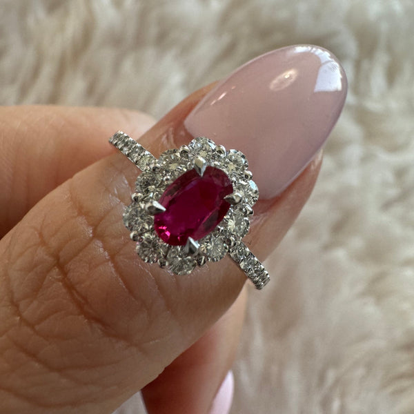 No Heat Pigeon Blood ルビー OV PT リング〜ノーヒートピジョン