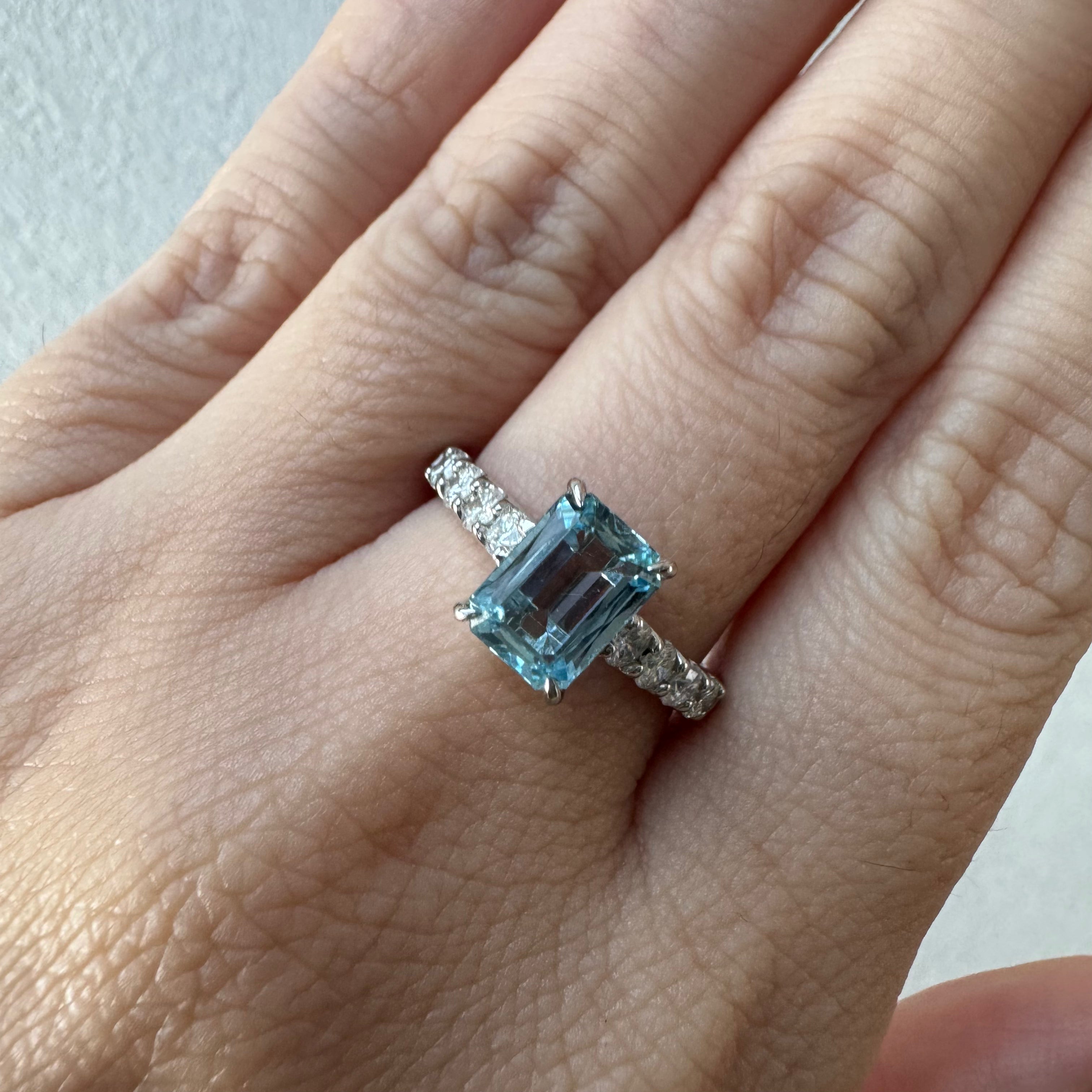 ［一点物/ソワレ］リング アクアマリン 1.3ct前後 SQ PT K18YG