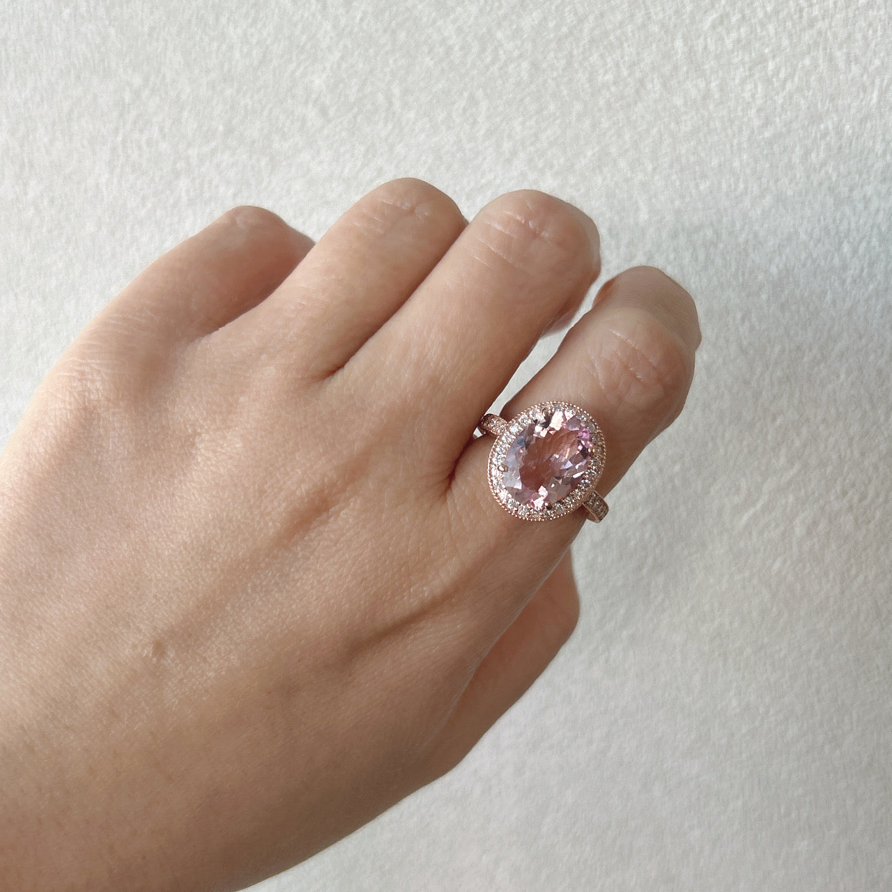 147-2［一点物/ローラ］リング モルガナイト 3.2ct OV K18PG