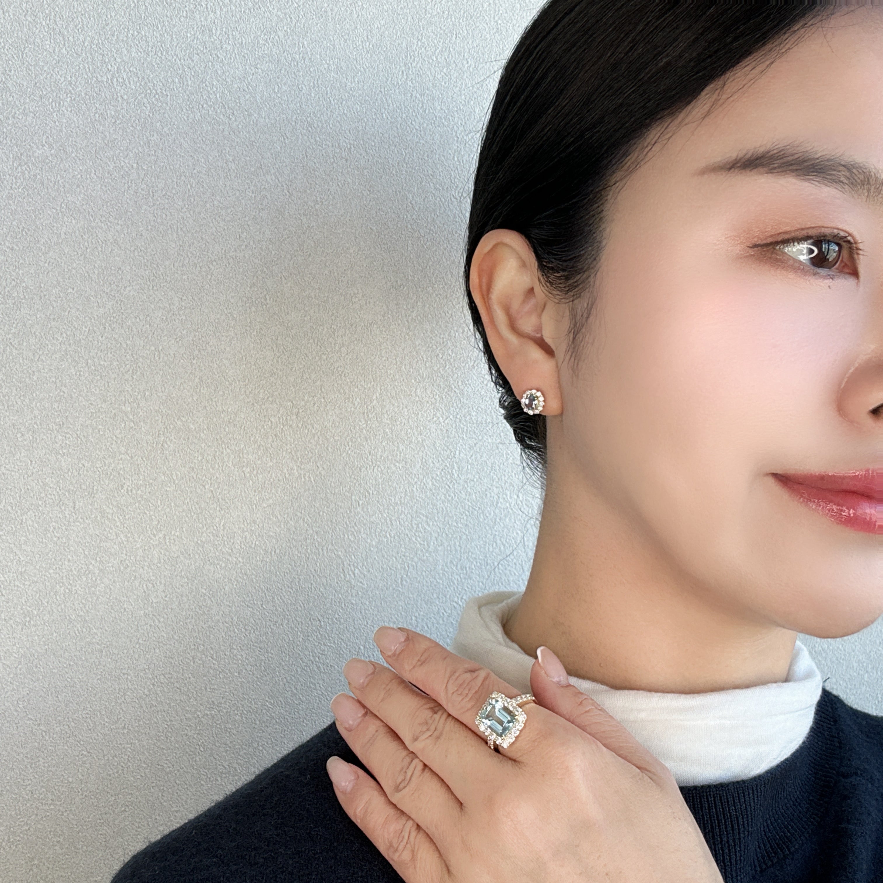 407［一点物］ピアス アクアマリン 0.36ct×2 OV K18YG