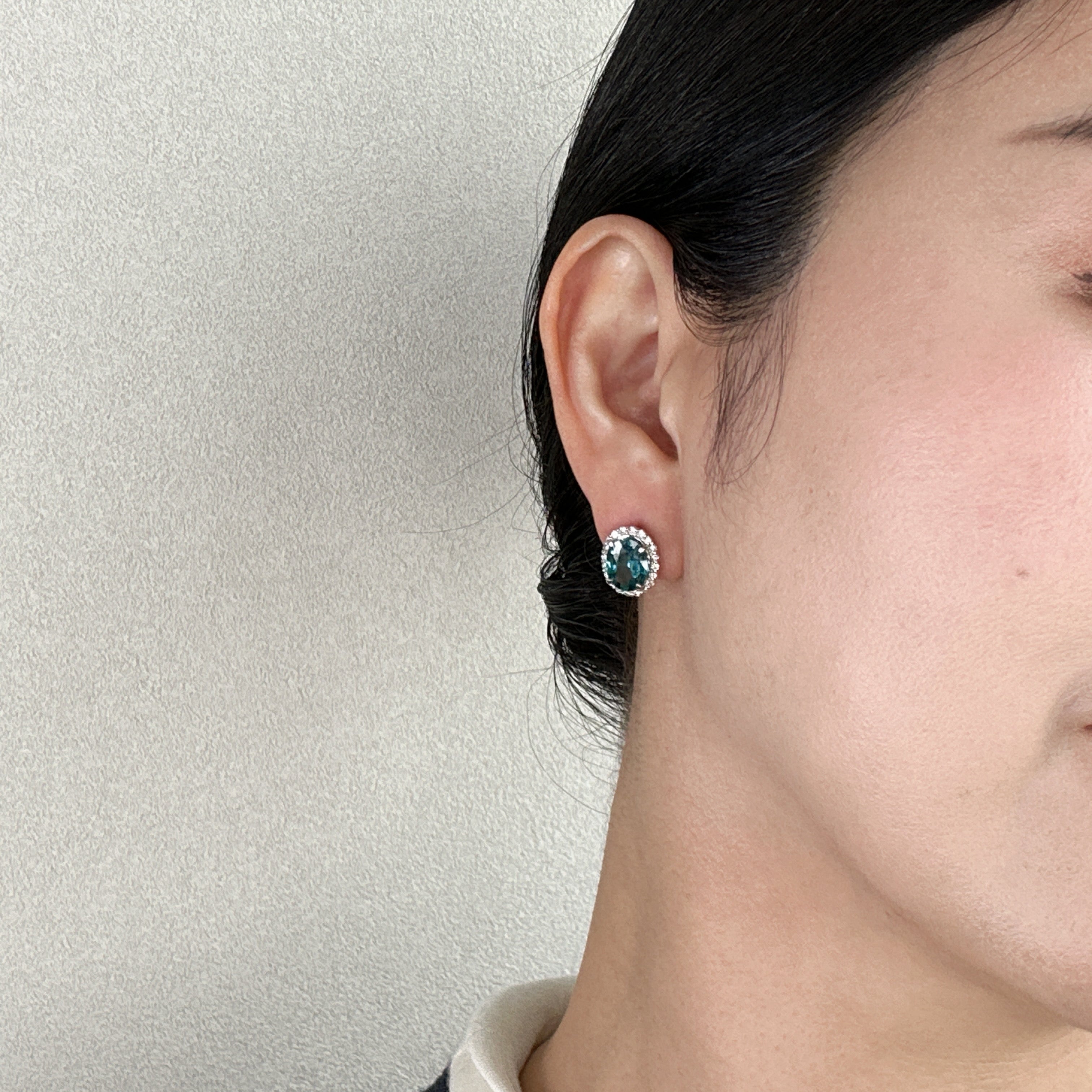 413［一点物］ピアス ブルージルコン 3ct×2 OV PT