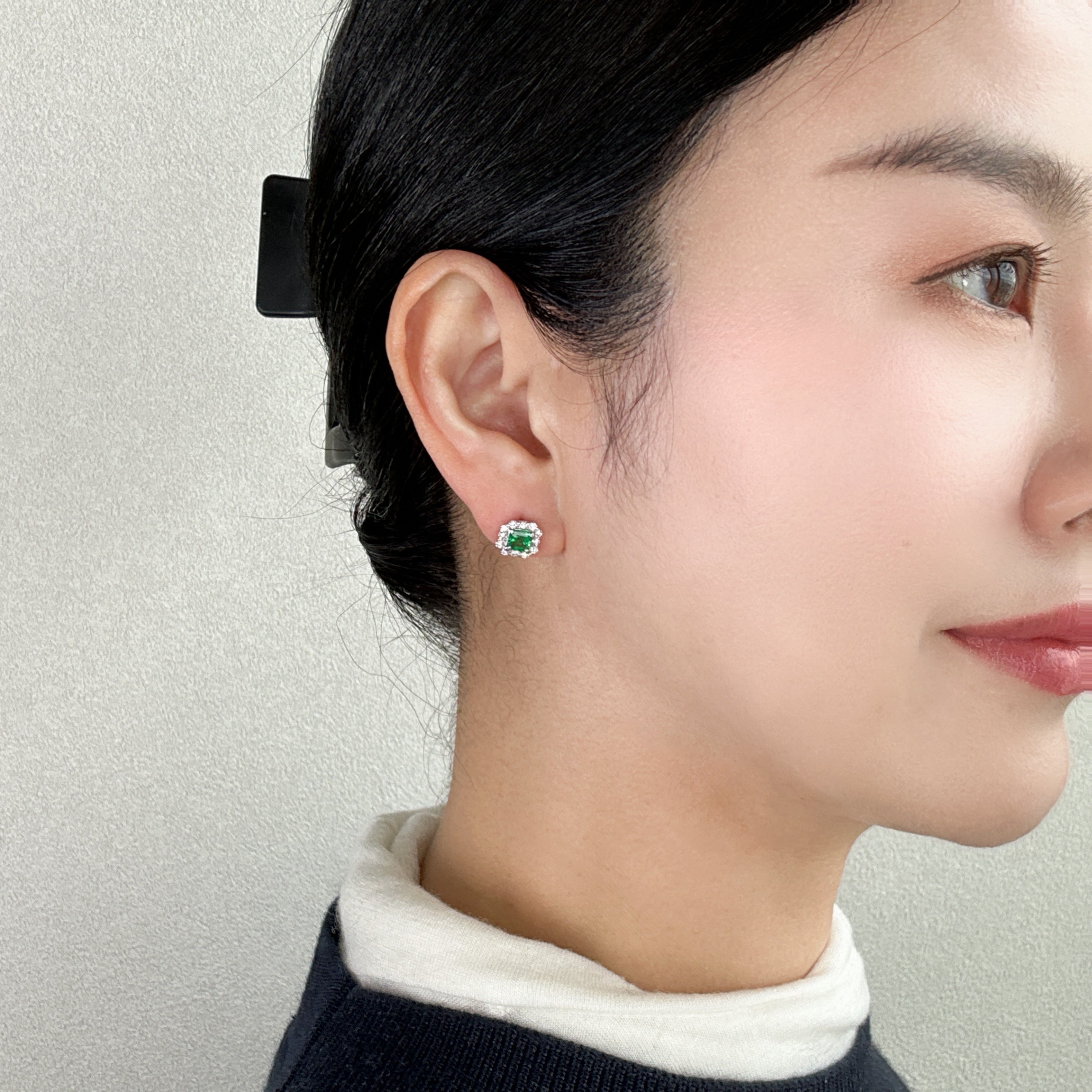 416［一点物］ピアス エメラルド 0.48ct SQ PT