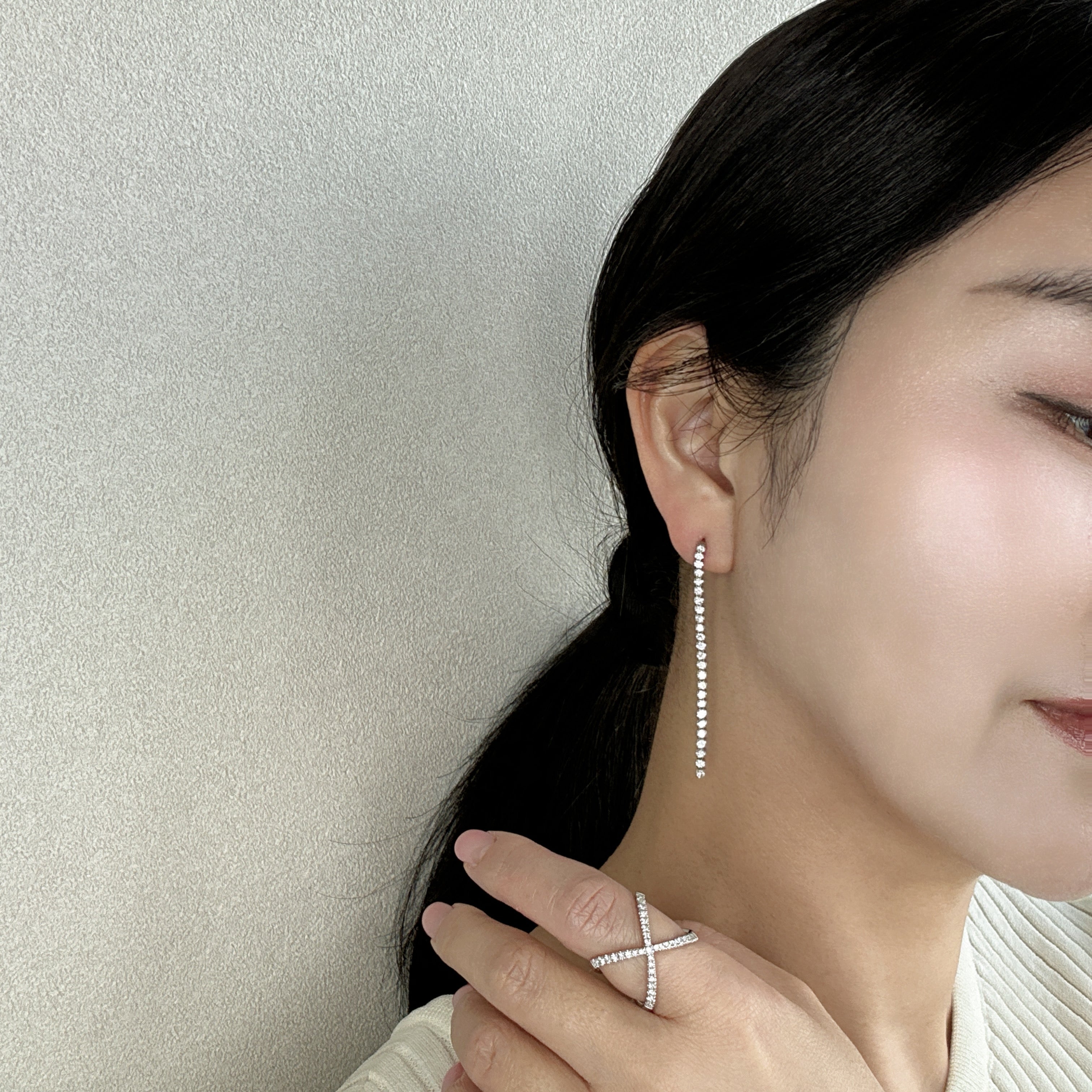 ［エタンスレ]ピアス ダイヤ ロング  1ct前後×2