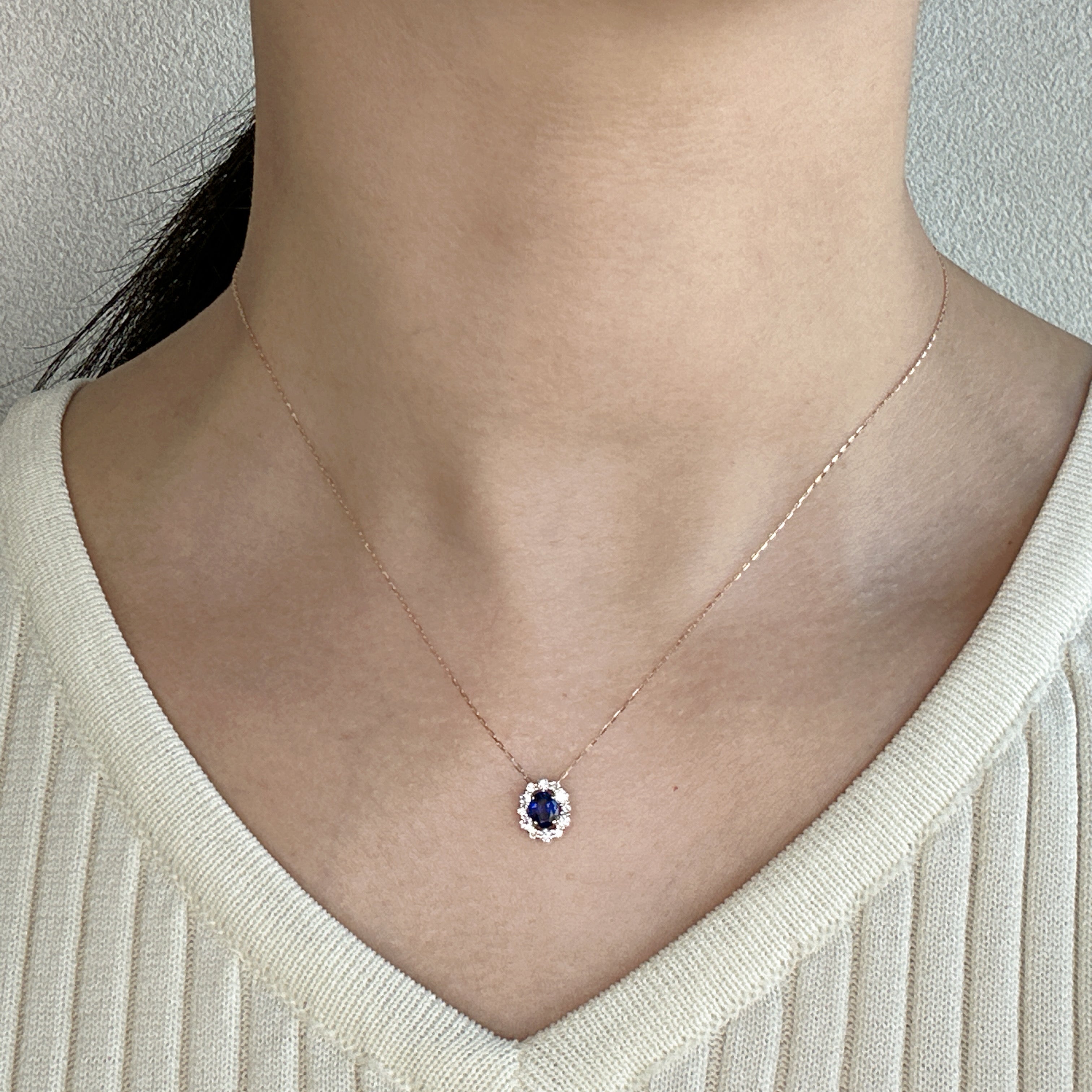 506［一点物］ネックレス  ブルーサファイア 0.45ct OV K18PG