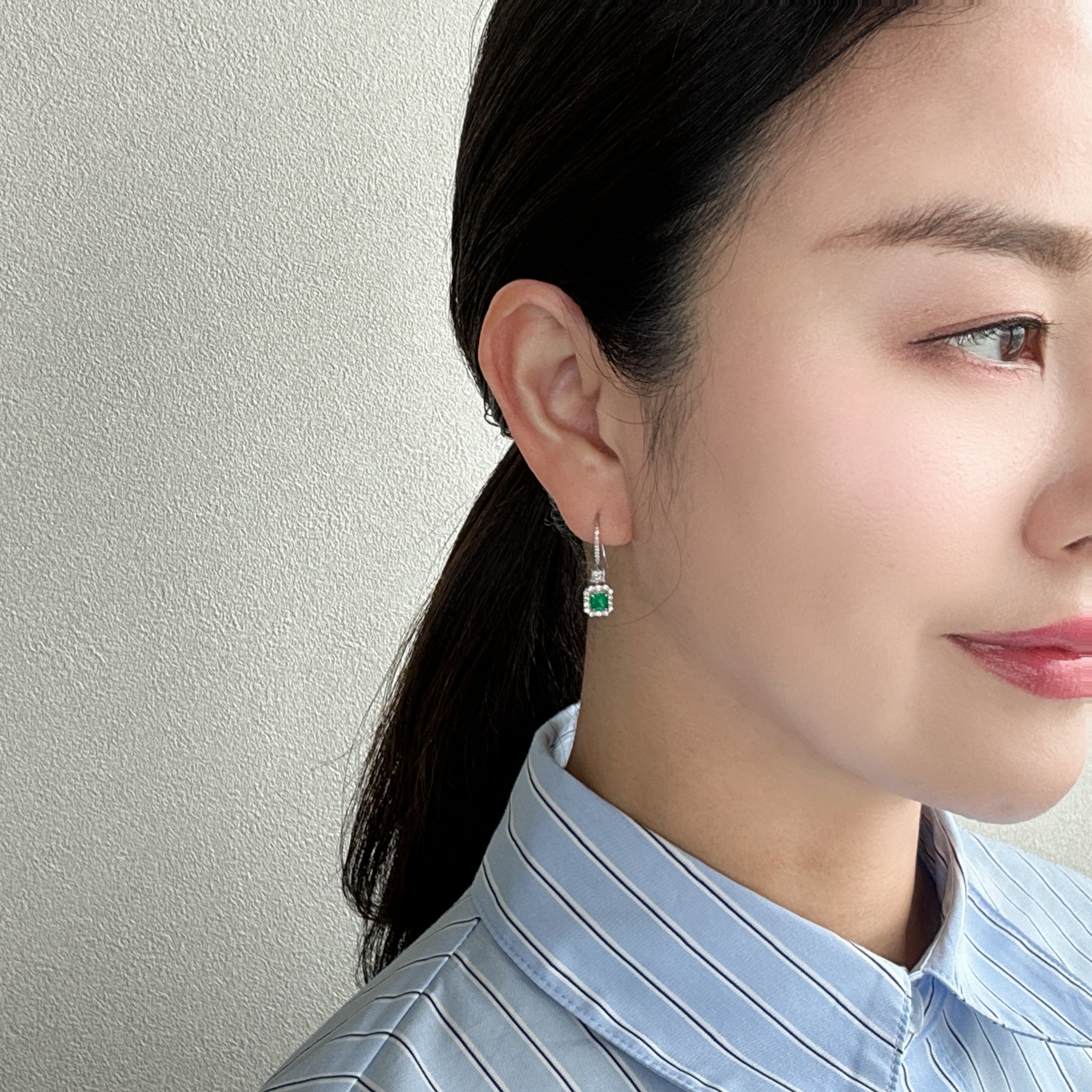 36［一点物］ピアス エメラルド 0.3ct×2 SQ PT