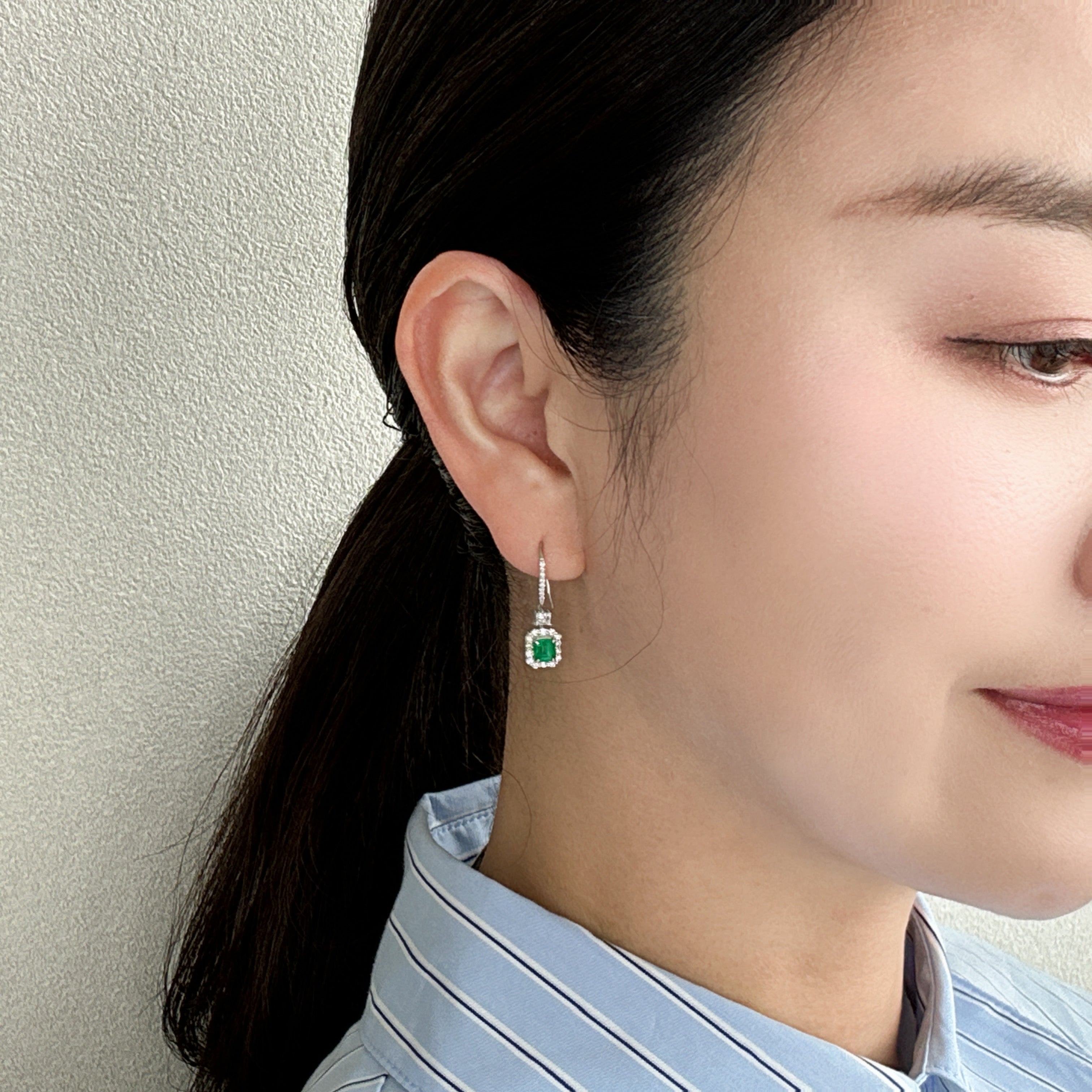 36［一点物］ピアス エメラルド 0.3ct×2 SQ PT