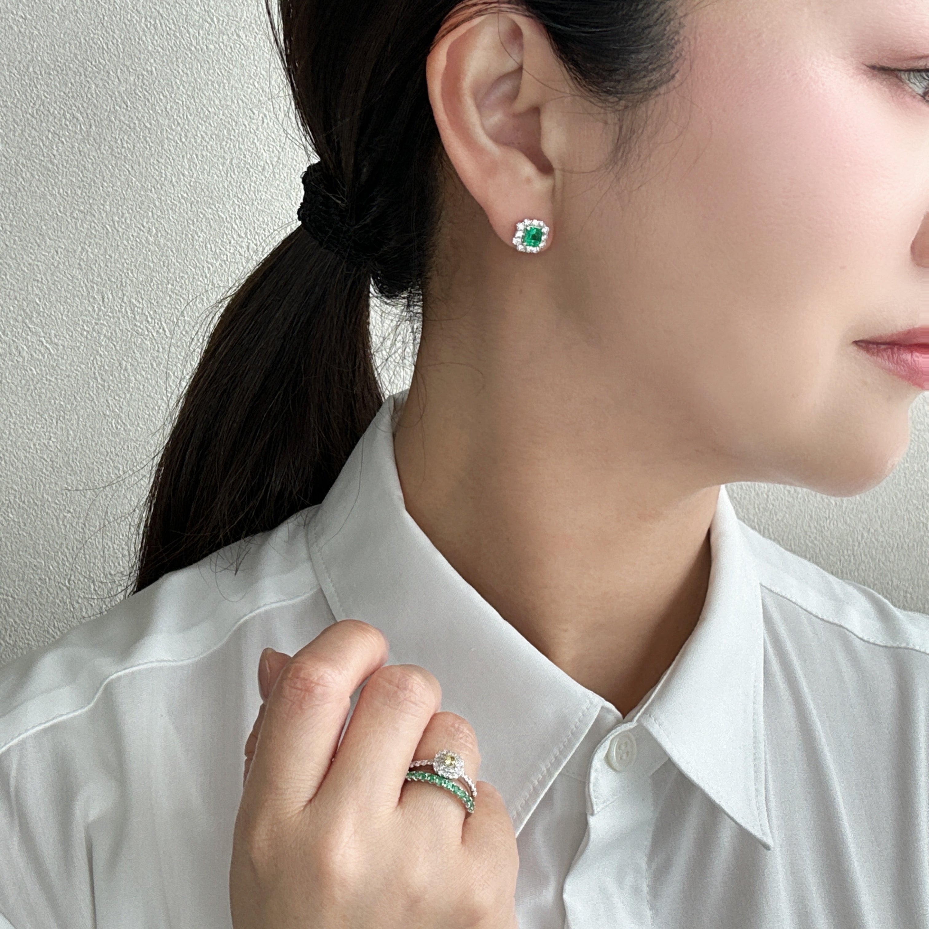 38［一点物/エムロード］ピアス エメラルド 0.5ct×2 SQ PT