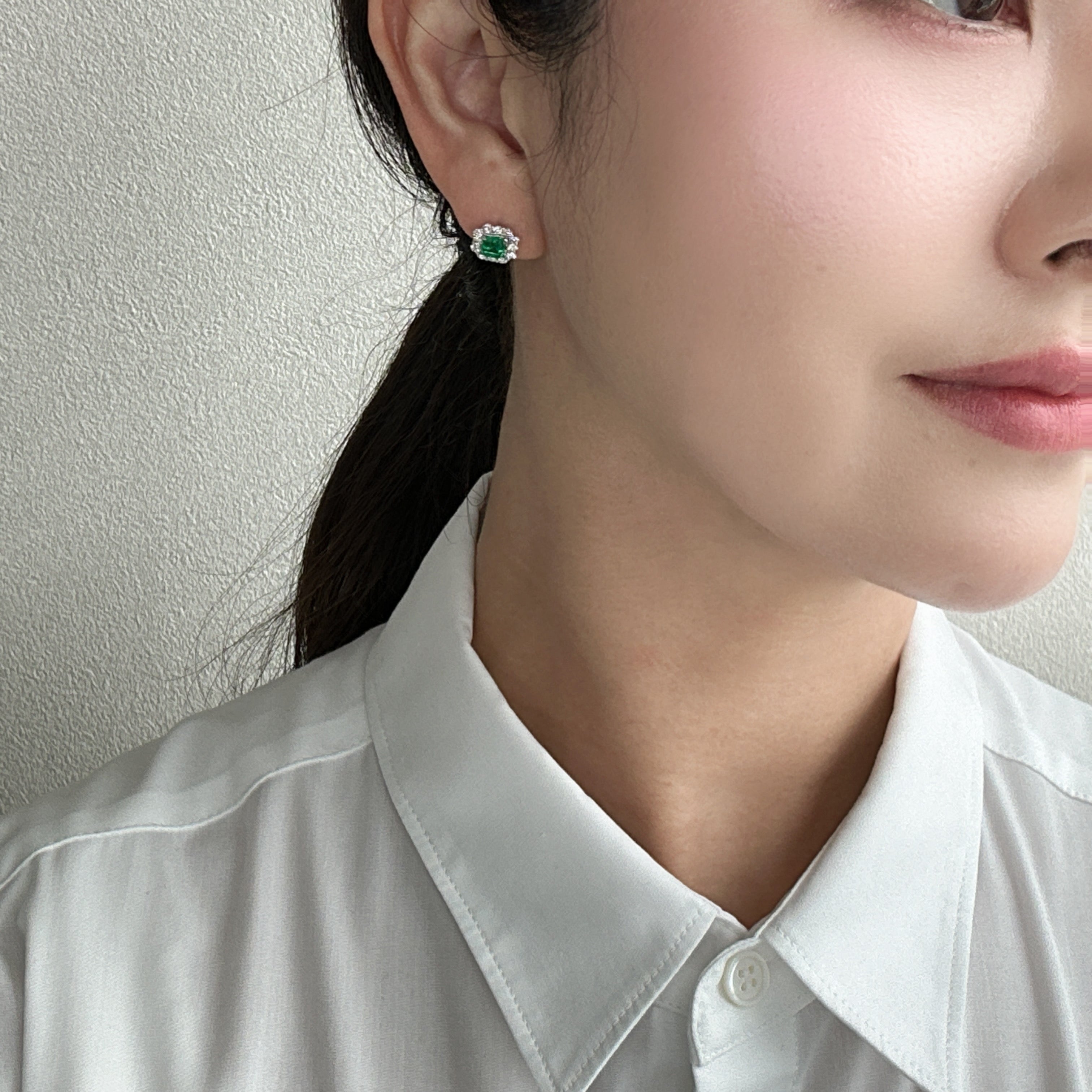 38［一点物/エムロード］ピアス エメラルド 0.5ct×2 SQ PT