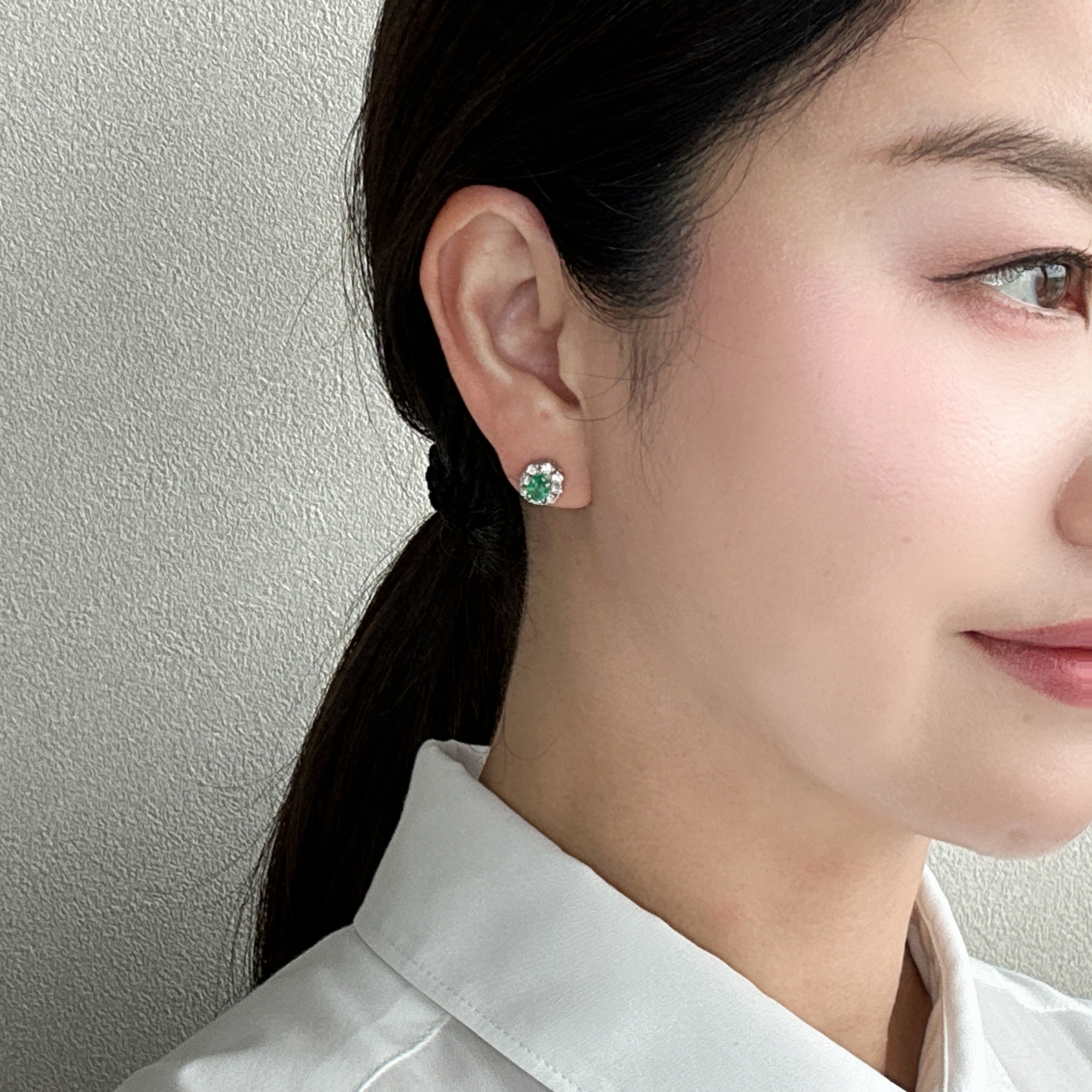 40［一点物］ピアス エメラルド 0.4ct×2 OV PT