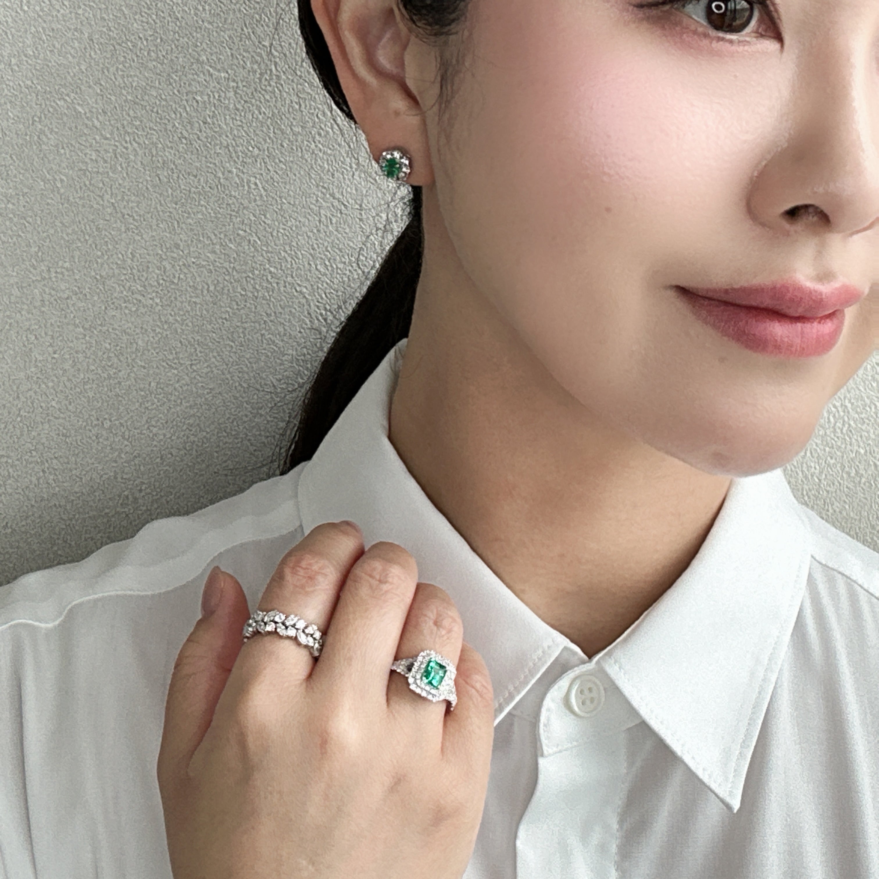 40［一点物］ピアス エメラルド 0.4ct×2 OV PT