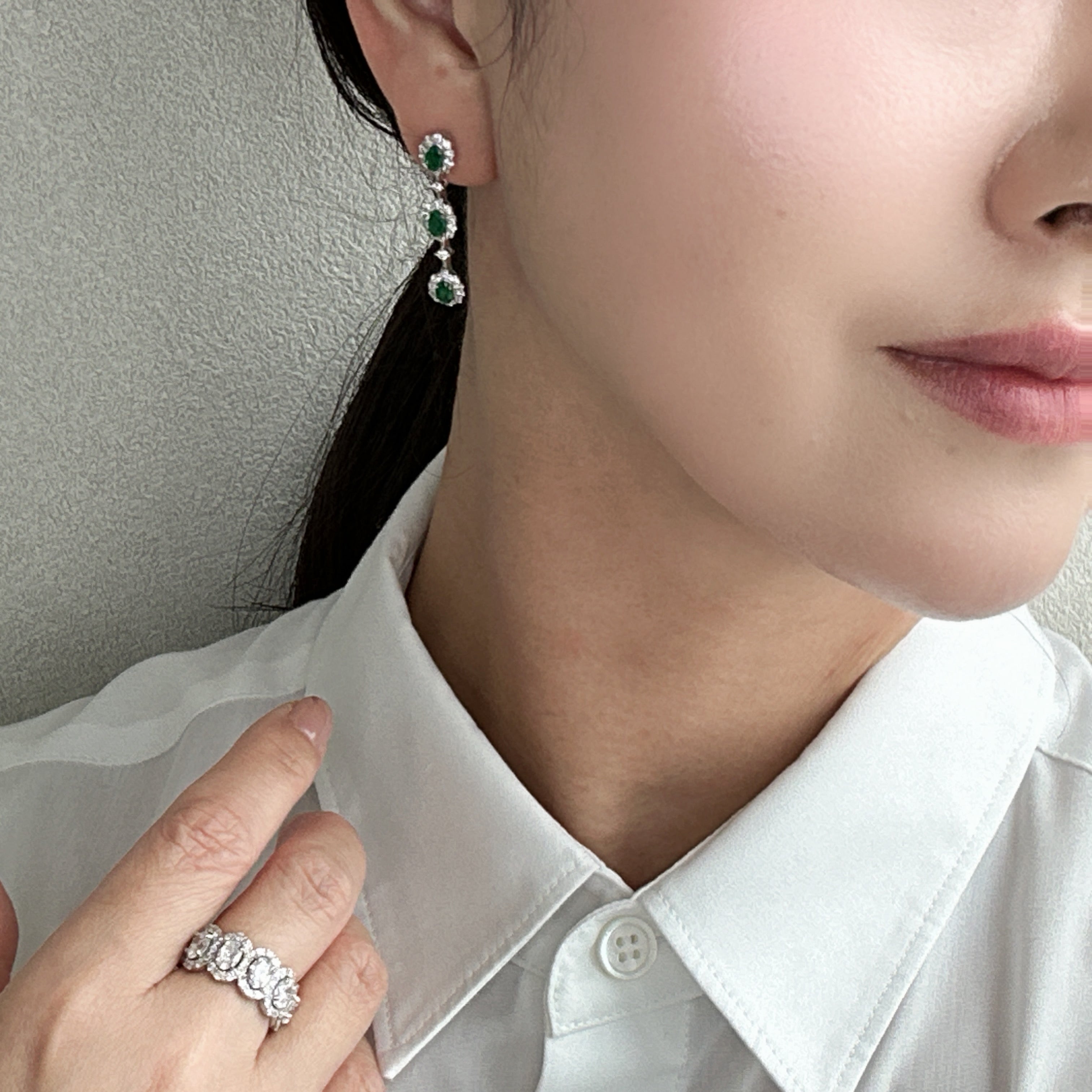 33［一点物］ピアス エメラルド 0.6ct×2 OV PT