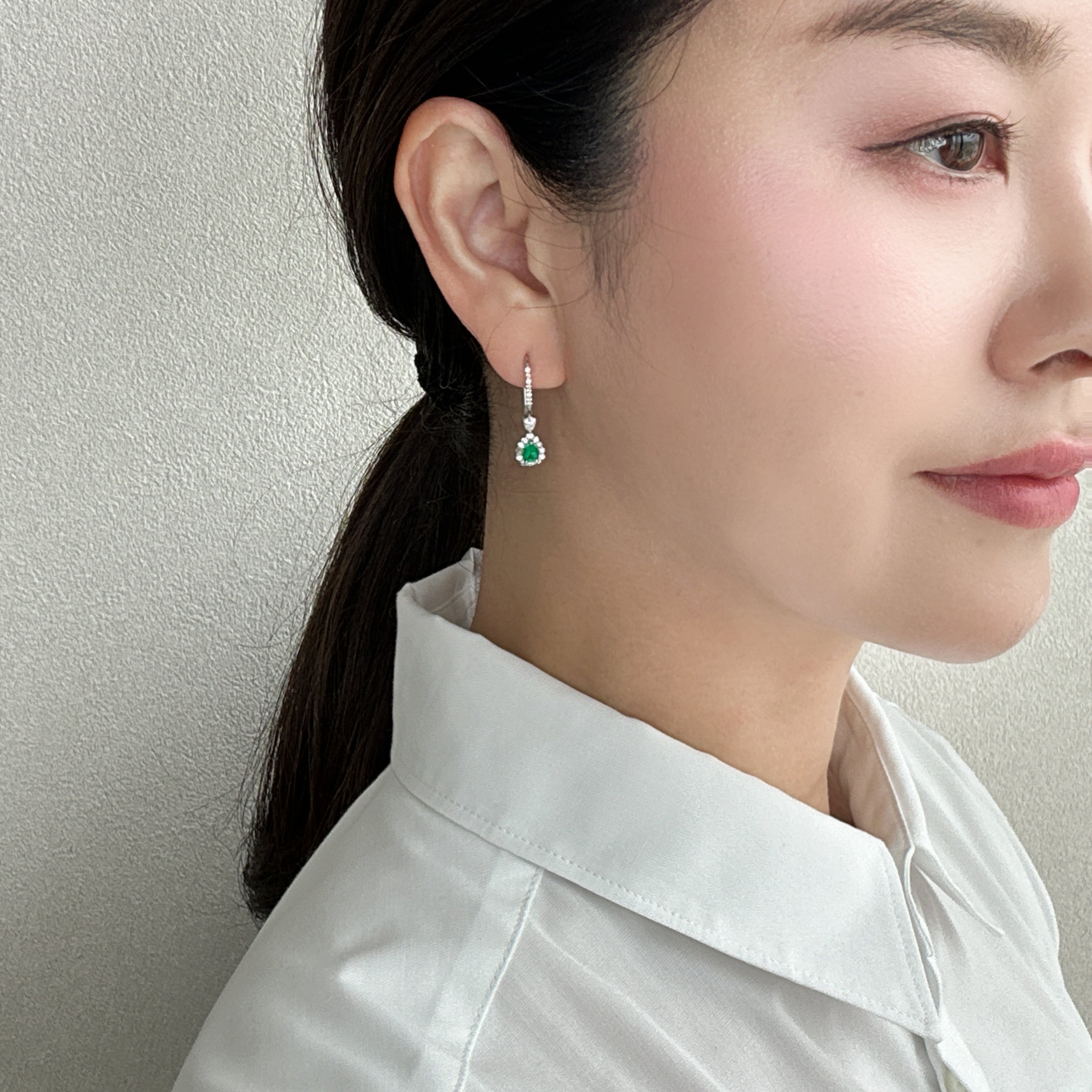 39［一点物］ピアス エメラルド 0.18ct×2 PS PT