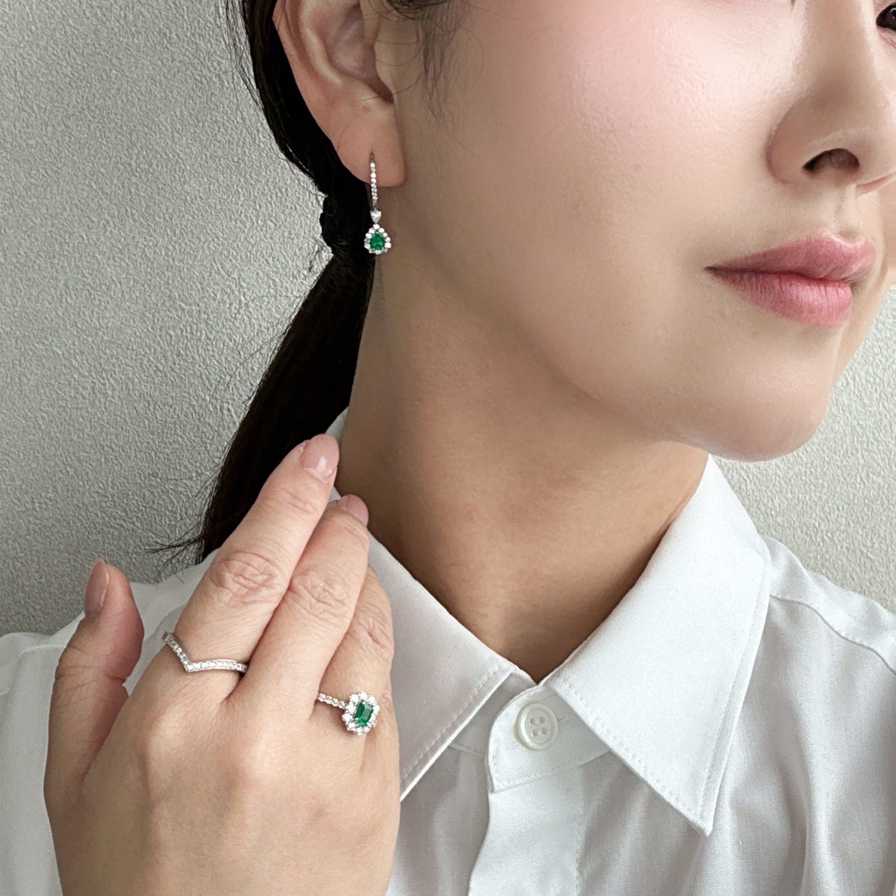 39［一点物］ピアス エメラルド 0.18ct×2 PS PT