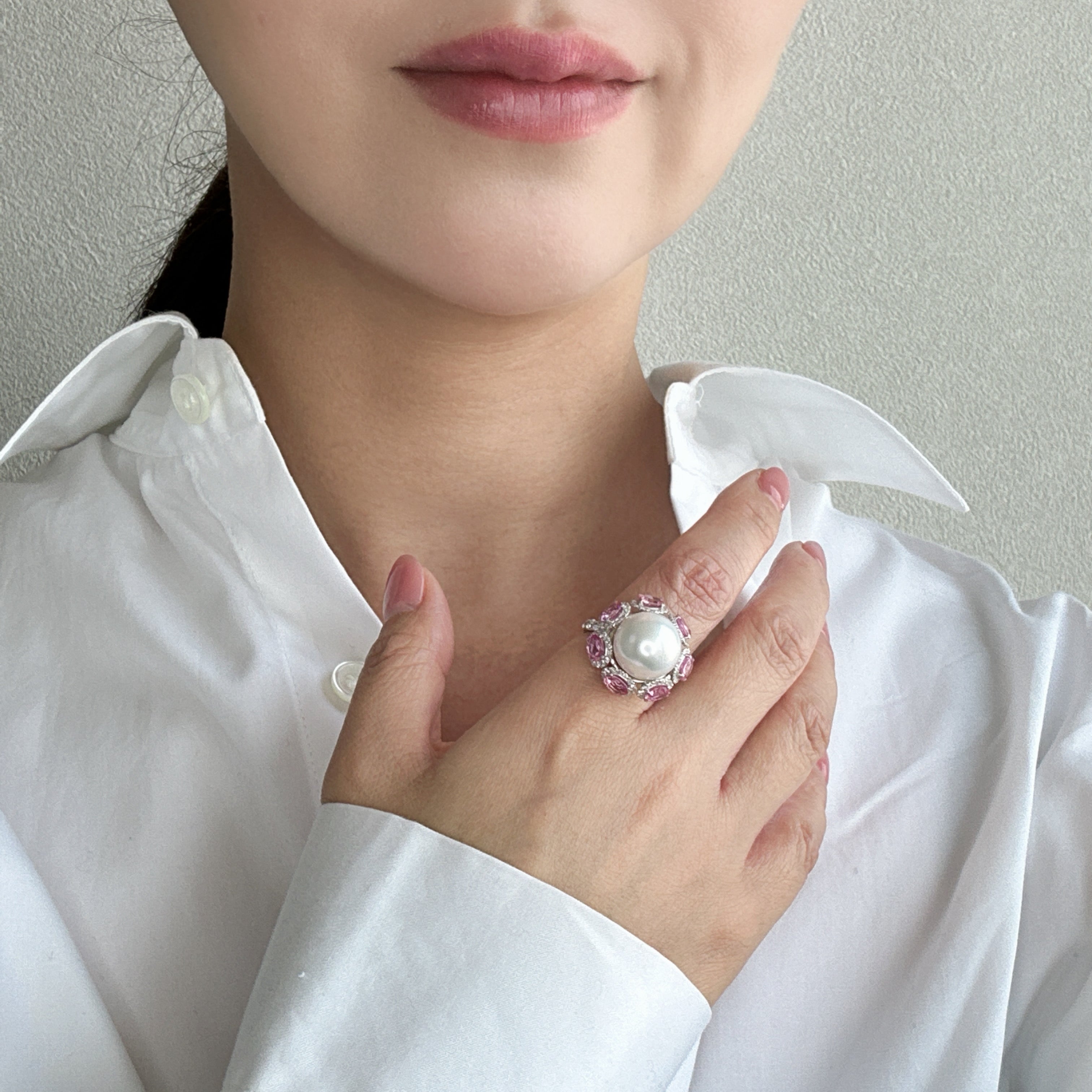 ［チューリップローズ］リング 南洋真珠12mm