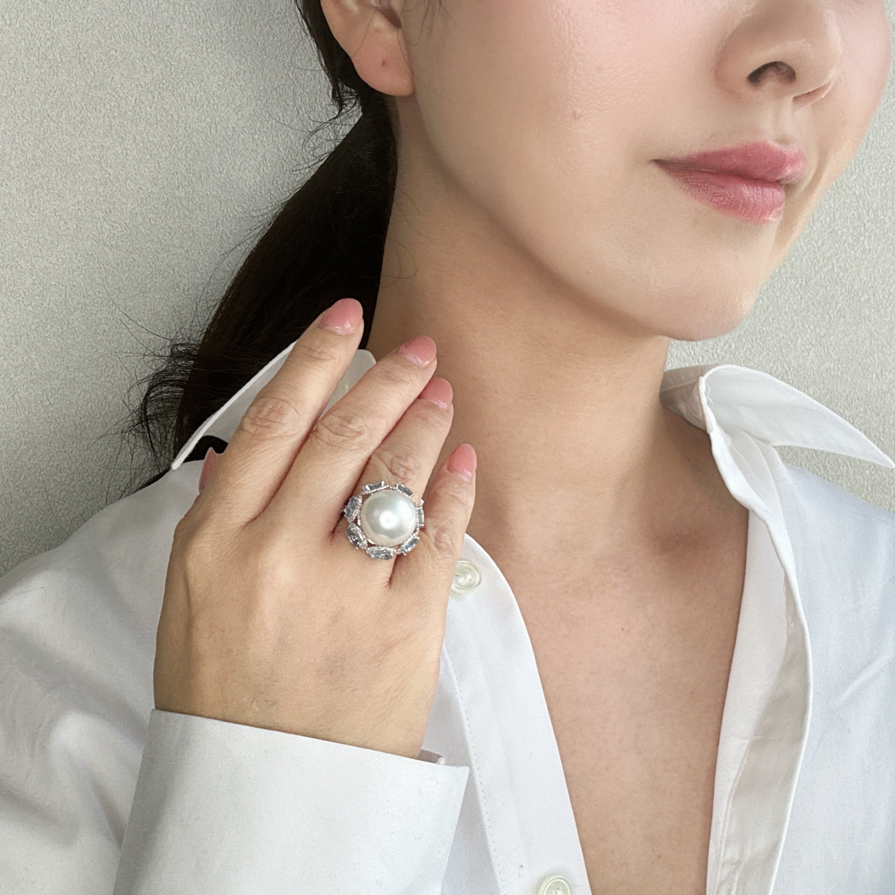 ［水色の蕾］リング 南洋真珠13mm