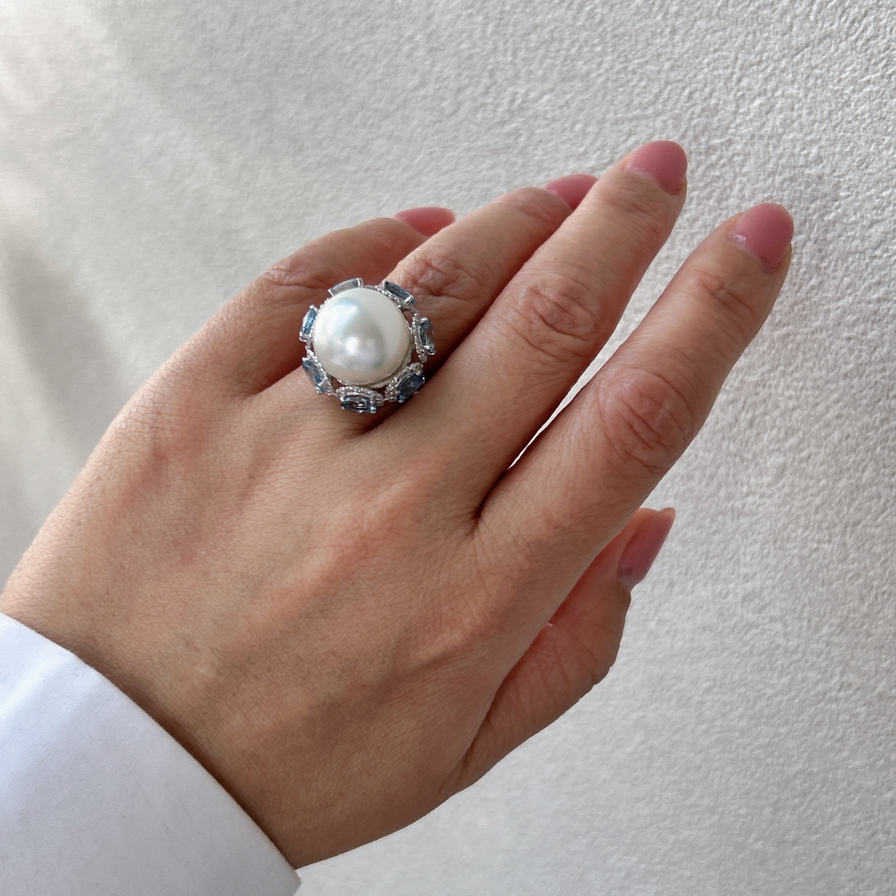 ［水色の蕾］リング 南洋真珠13mm