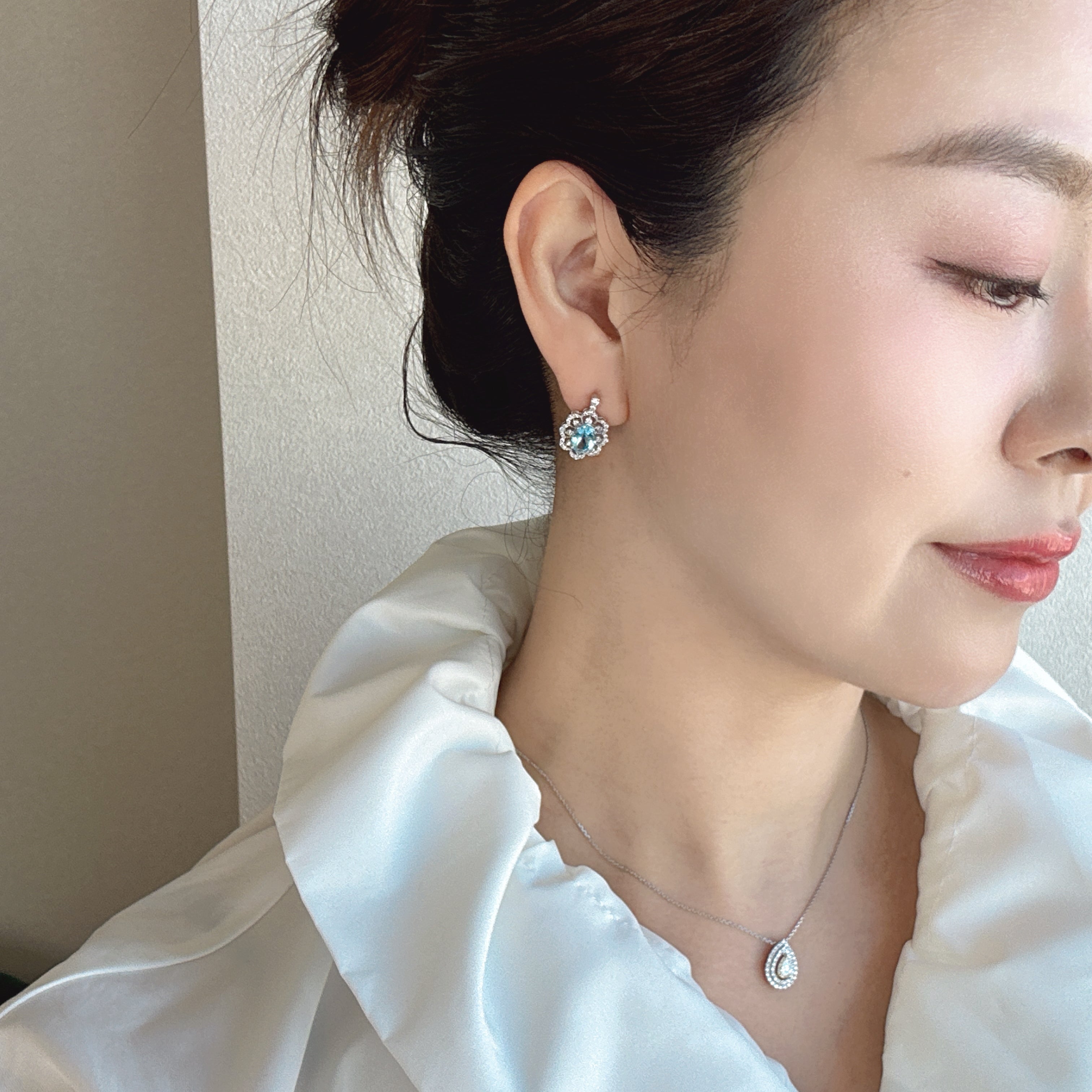 5［即納/一点物/セラン］ピアス アクアマリン 1ct前後×2 OV PT