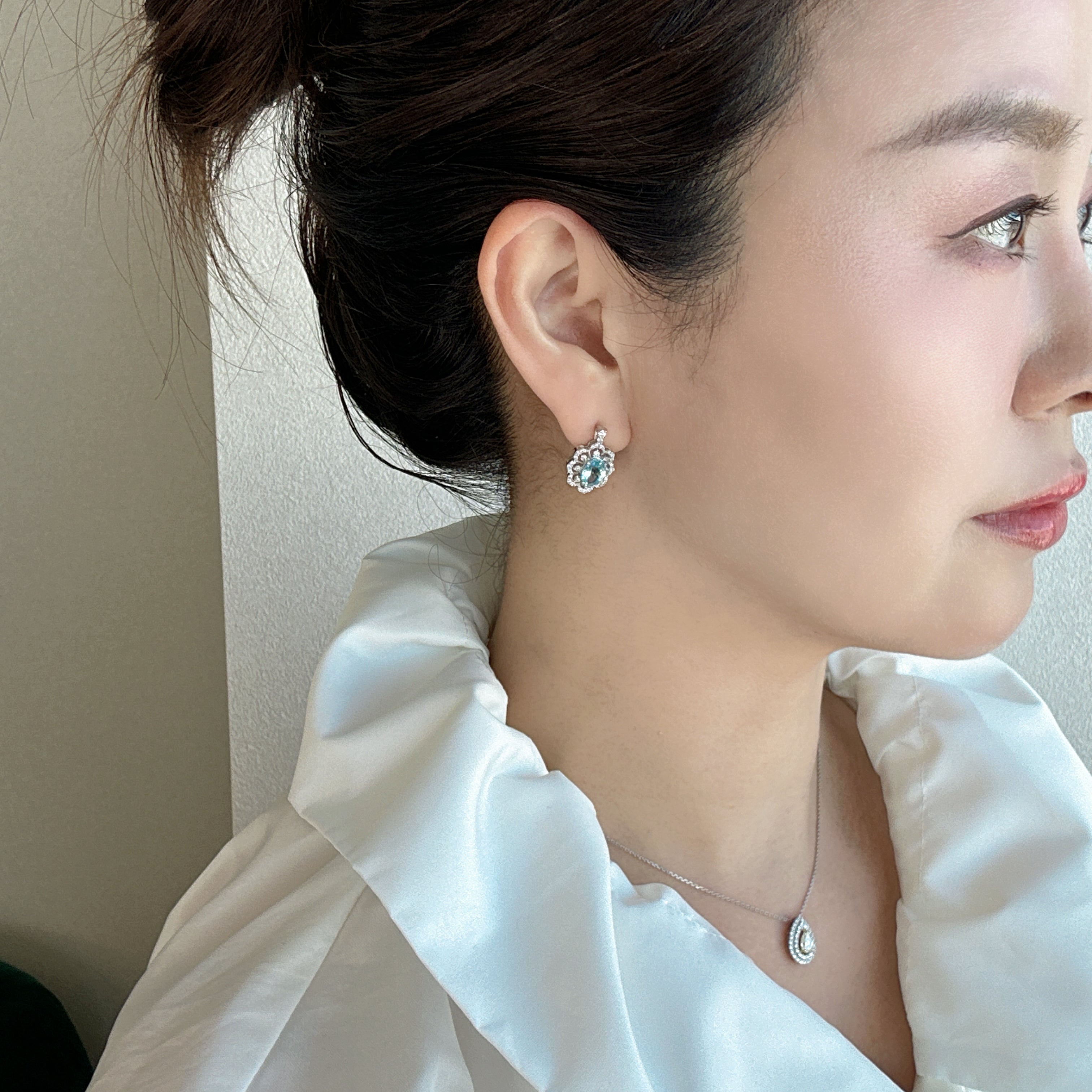 5［即納/一点物/セラン］ピアス アクアマリン 1ct前後×2 OV PT