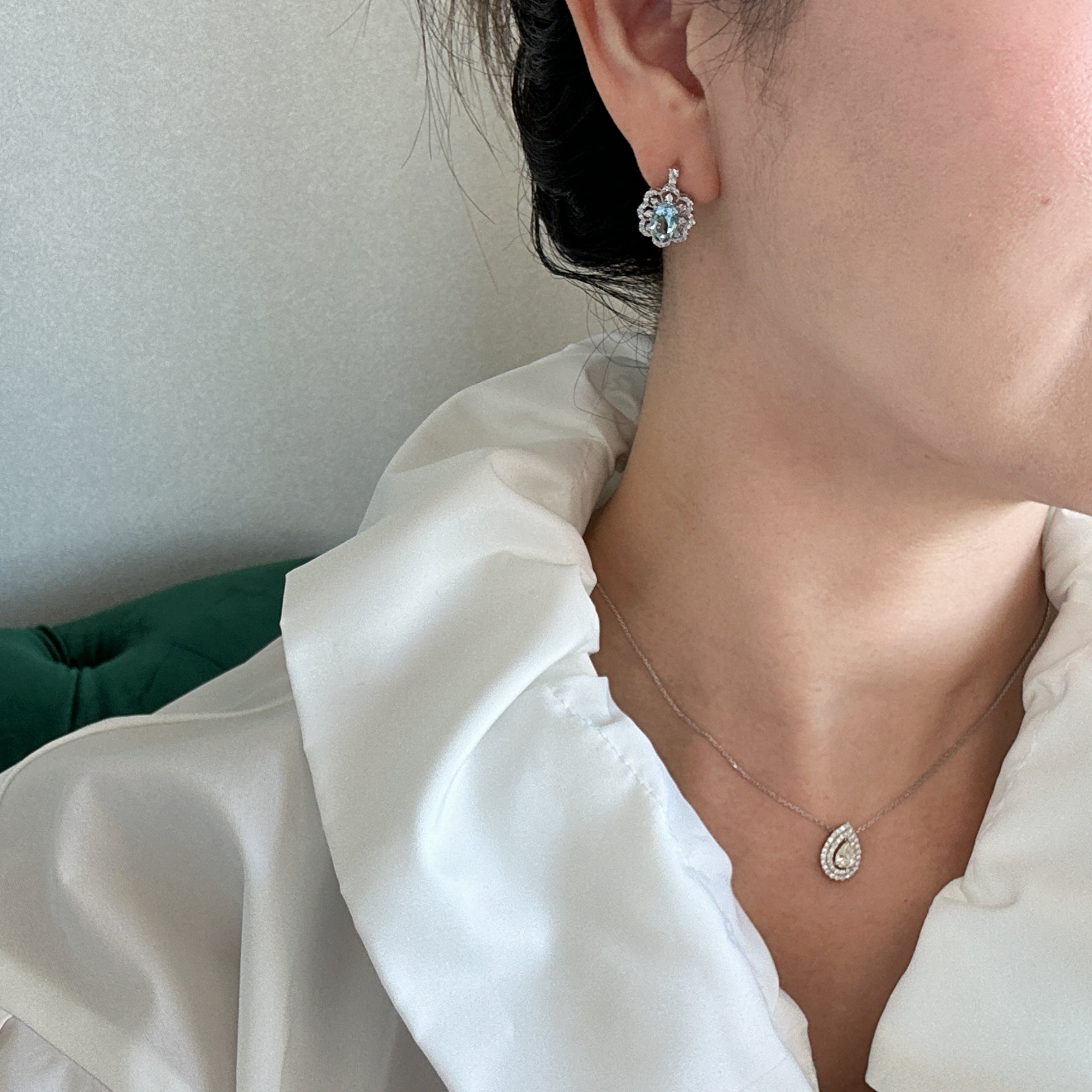 5［即納/一点物/セラン］ピアス アクアマリン 1ct前後×2 OV PT