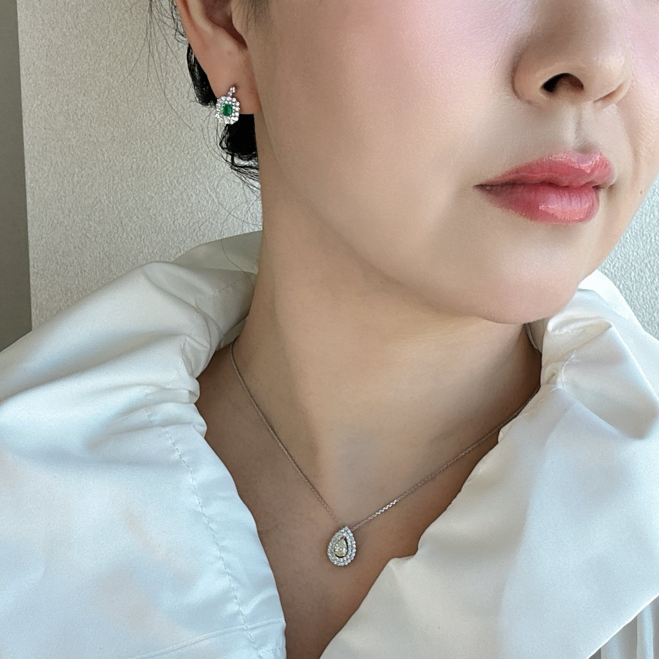 7［即納/一点物］ピアス エメラルド0.1ct前後×2 SQ PT