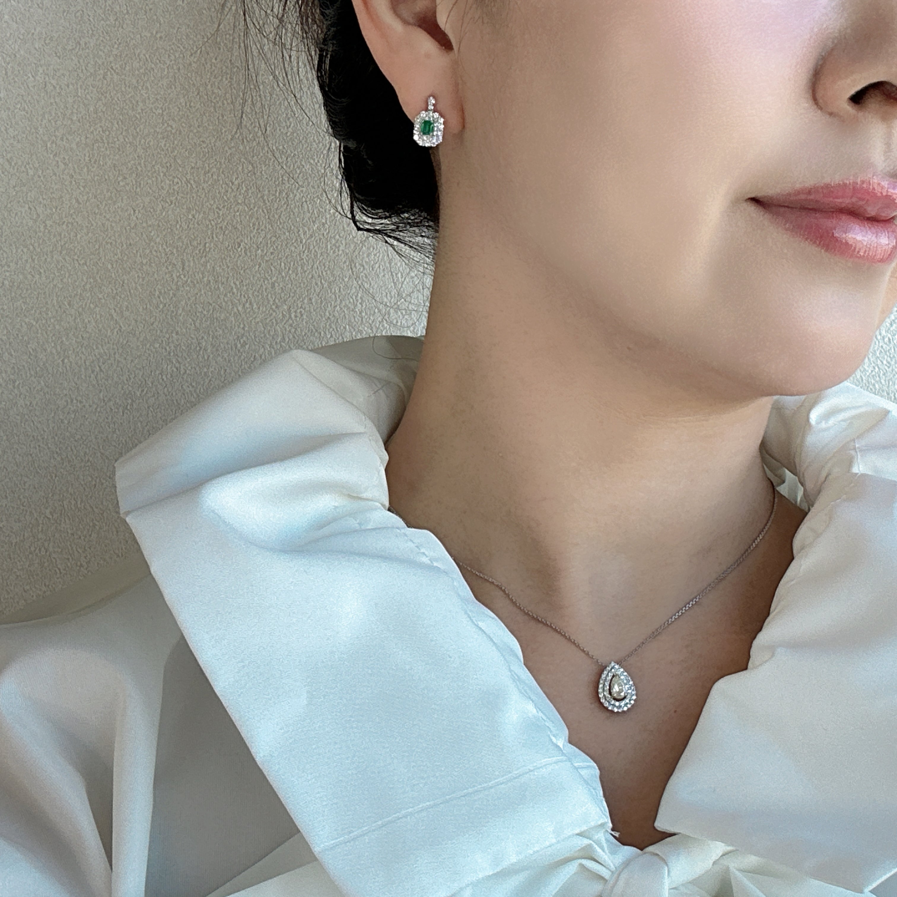 7［即納/一点物］ピアス エメラルド0.1ct前後×2 SQ PT