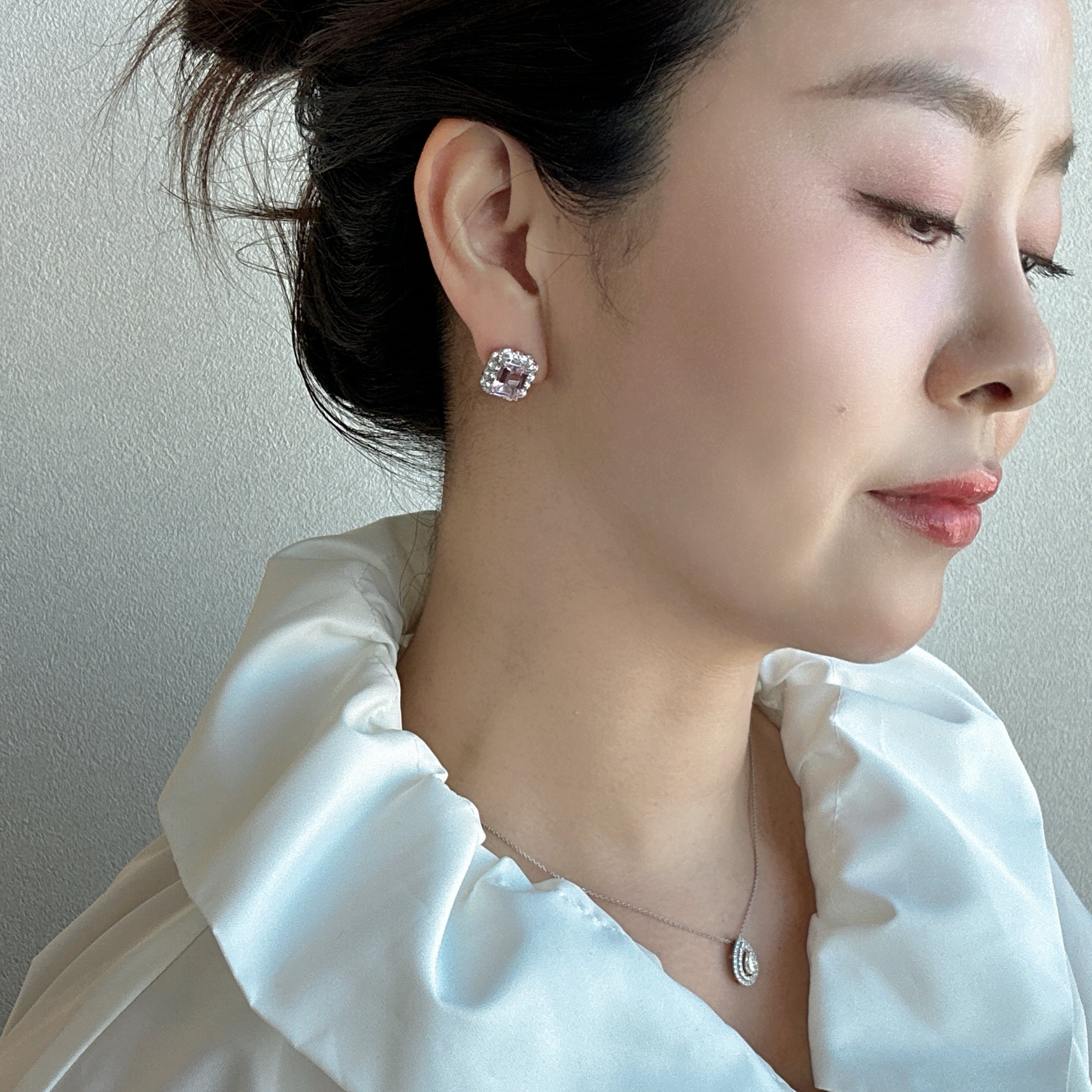 2［即納/一点物/春色の希望］ピアス モルガナイト 1.6ct前後×2 SQ PT