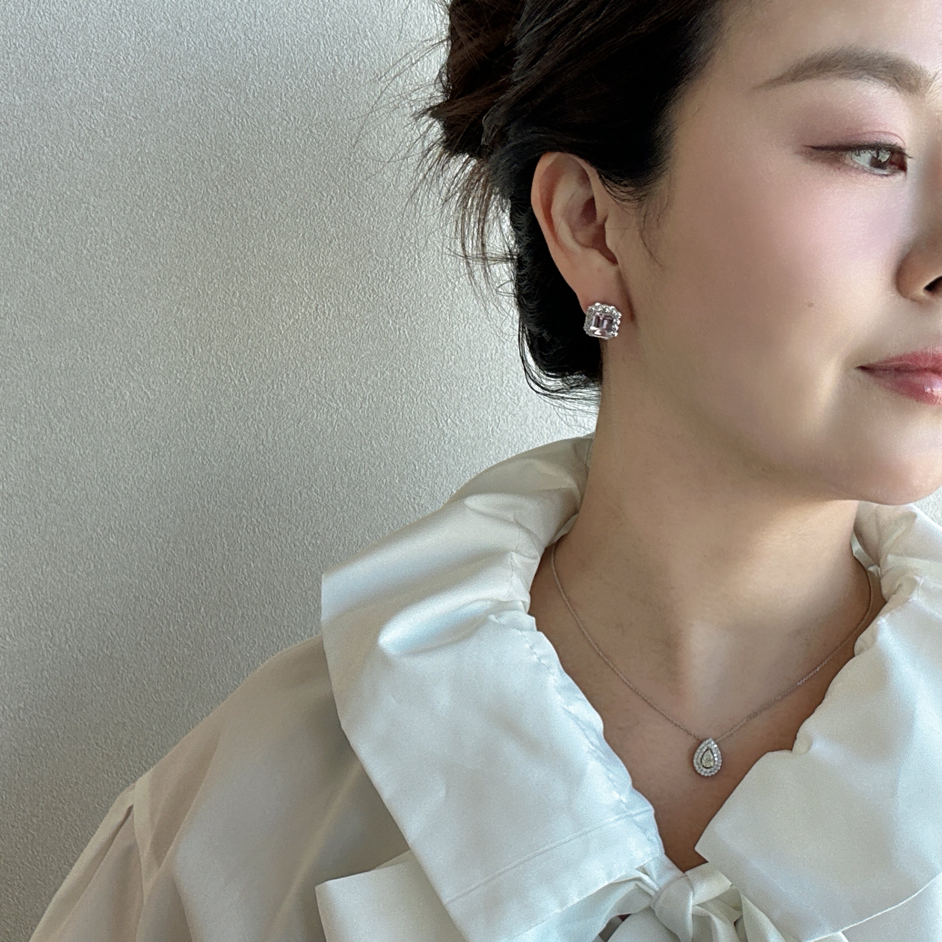 2［即納/一点物/春色の希望］ピアス モルガナイト 1.6ct前後×2 SQ PT