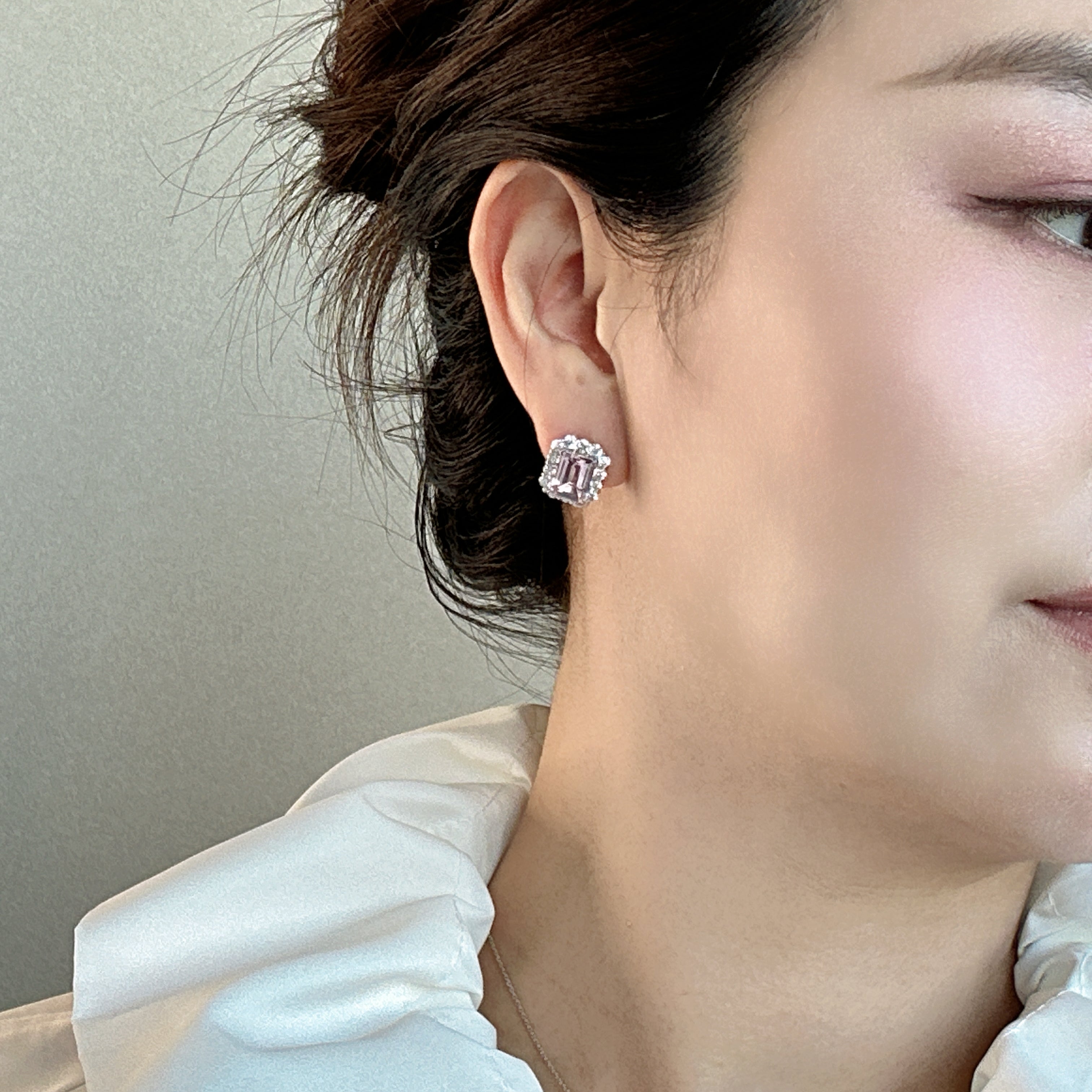 2［即納/一点物/春色の希望］ピアス モルガナイト 1.6ct前後×2 SQ PT