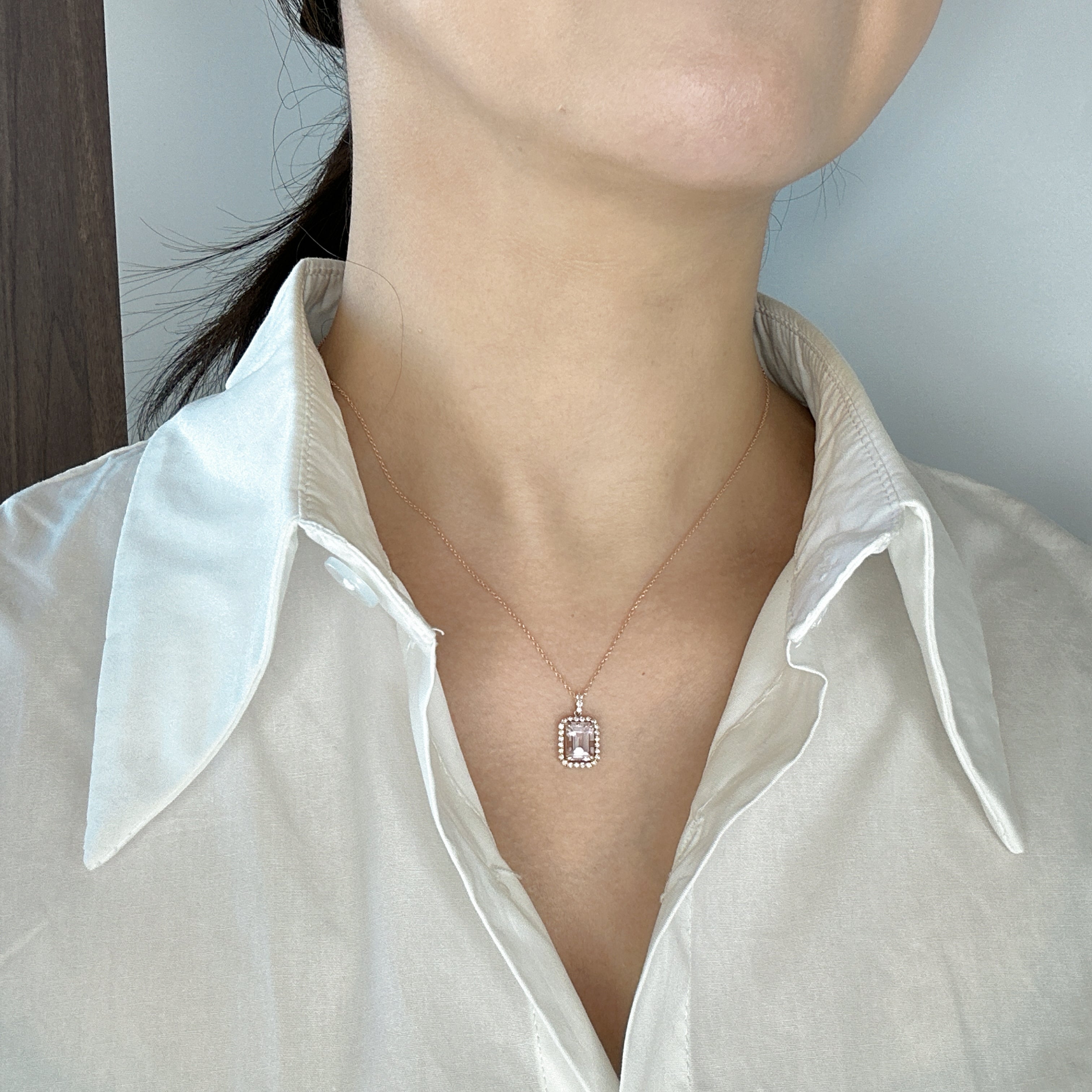 502［一点物］ネックレス モルガナイト 1.4ct SQ K18PG