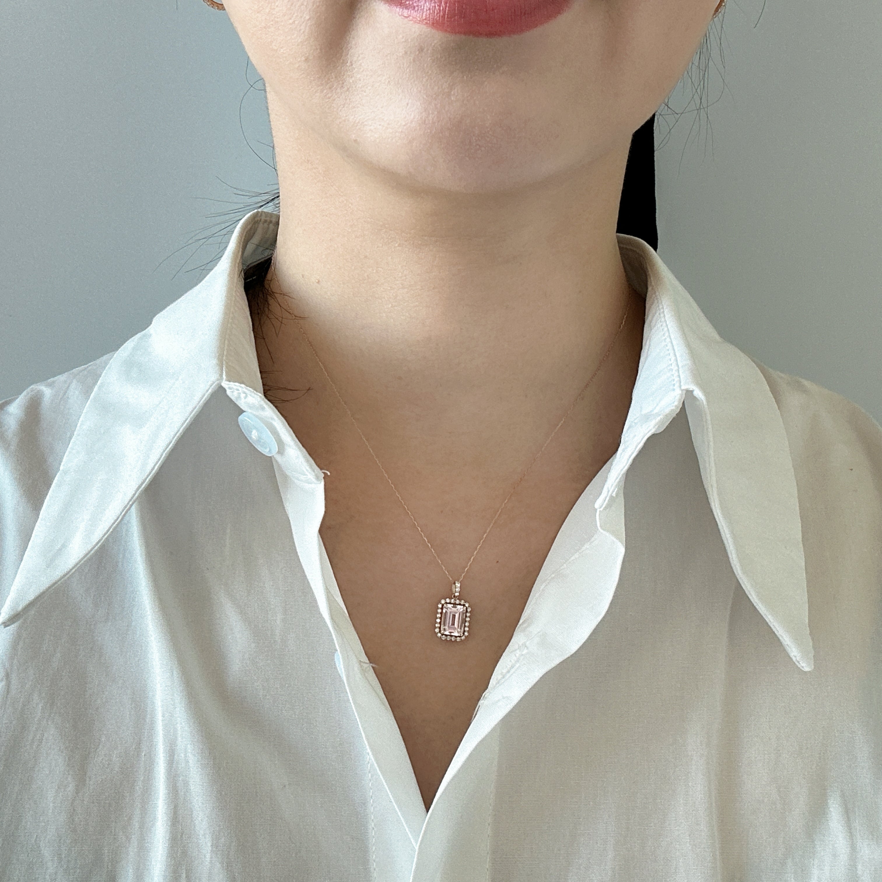 500［一点物］ネックレス モルガナイト 1.2〜1.6ct EM K18PG