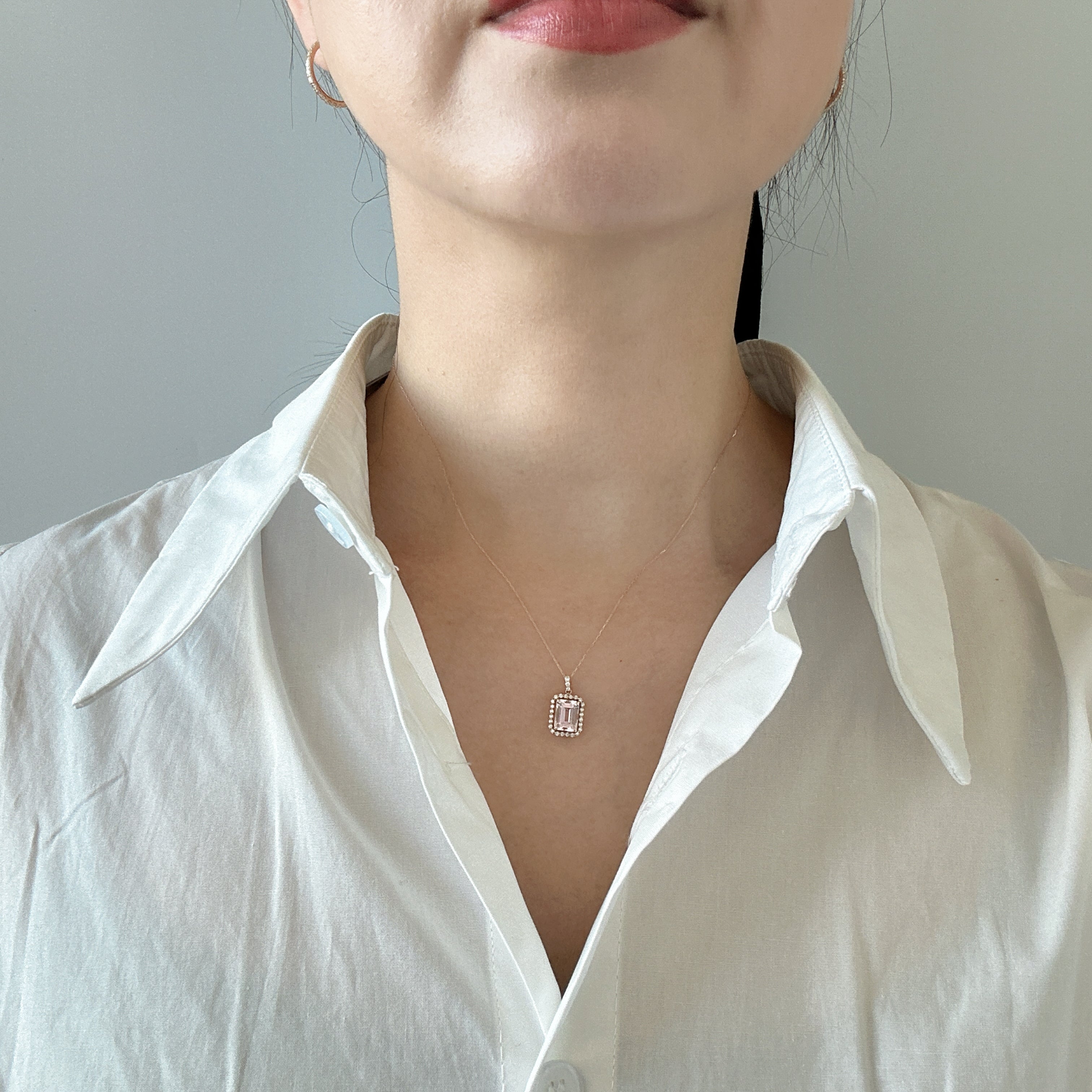 500［一点物］ネックレス モルガナイト 1.2〜1.6ct EM K18PG