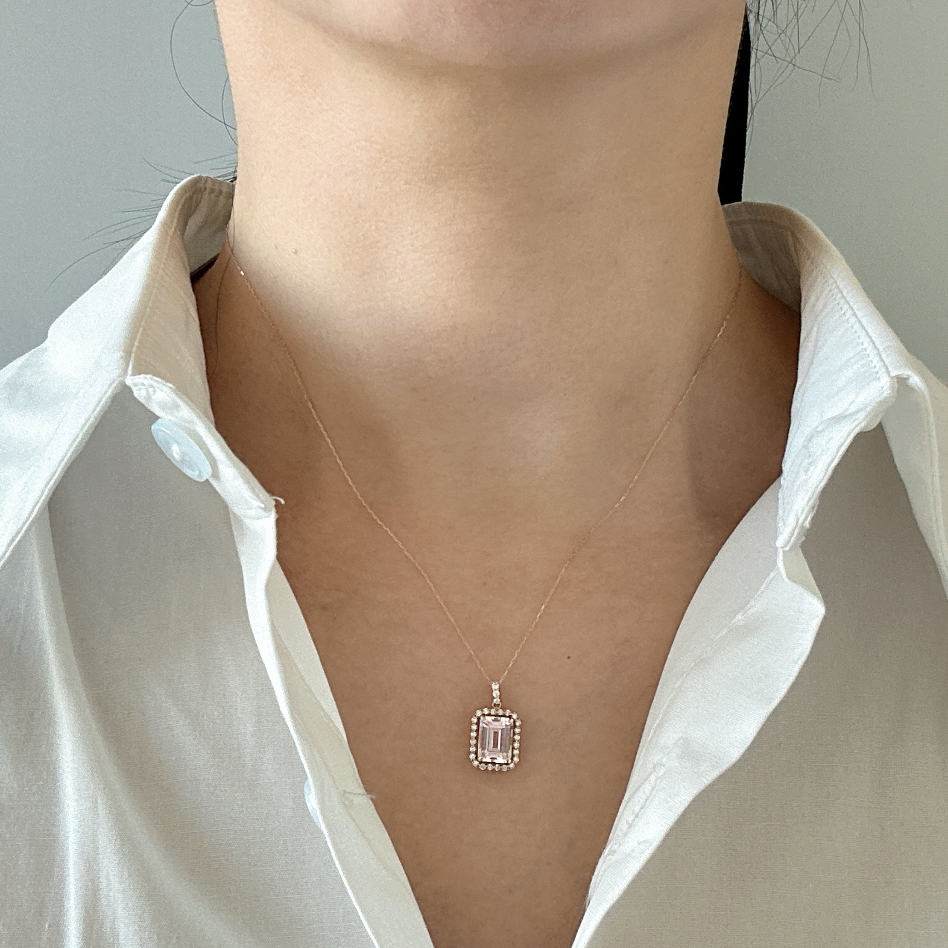 500［一点物］ネックレス モルガナイト 1.2〜1.6ct EM K18PG