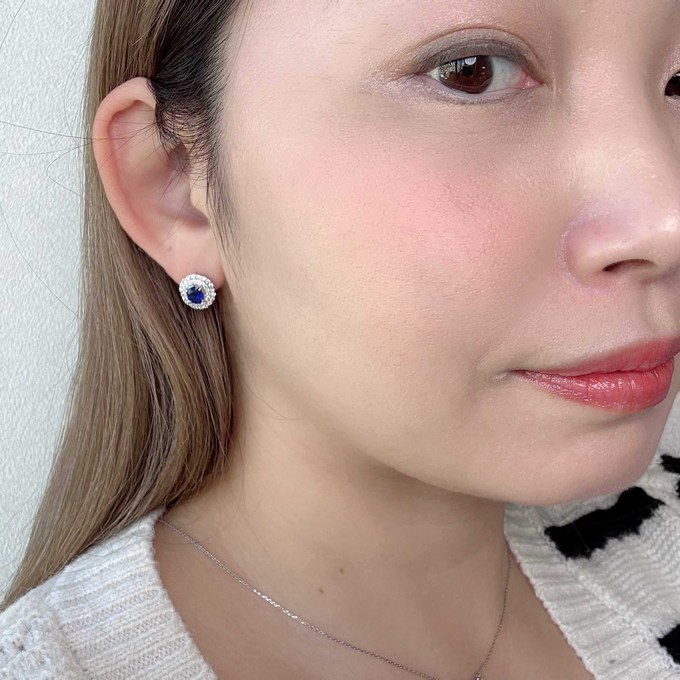 14［即納/一点物］ピアス ロイヤルブルーサファイア 0.6ct×2 OV　PT