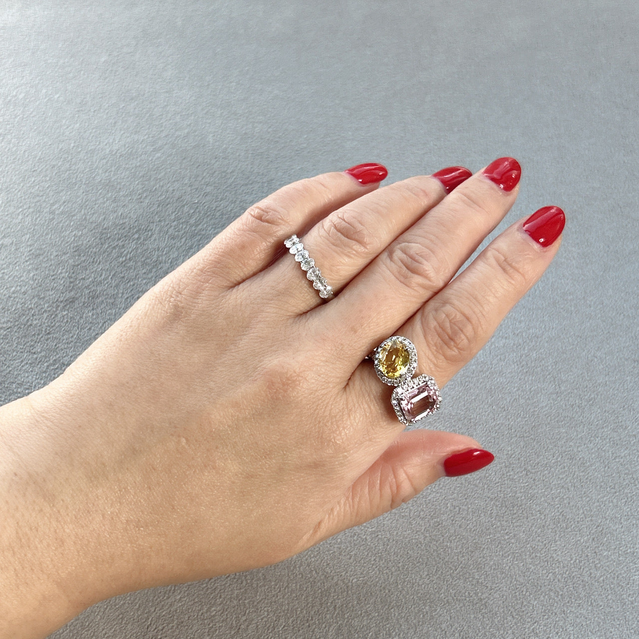 ［ベニエ］リング イエローサファイア 1.7ct OV/モルガナイト 1.9ct EM