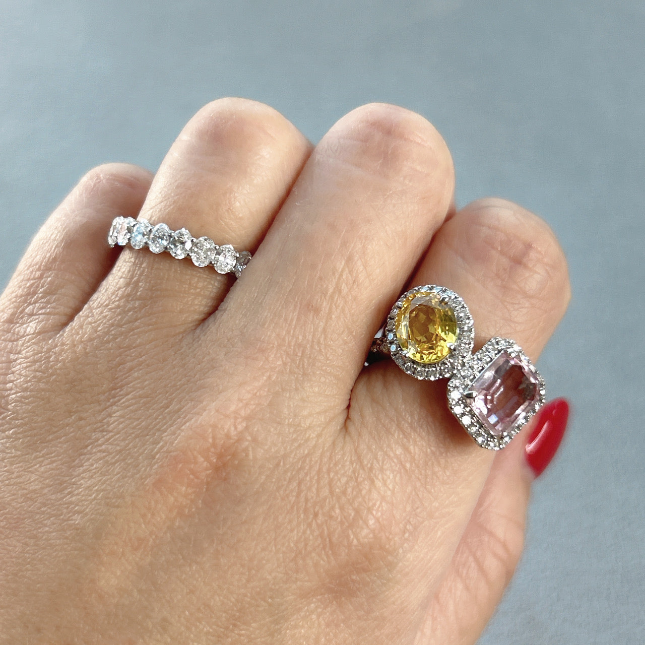 ［ベニエ］リング イエローサファイア 1.7ct OV/モルガナイト 1.9ct EM