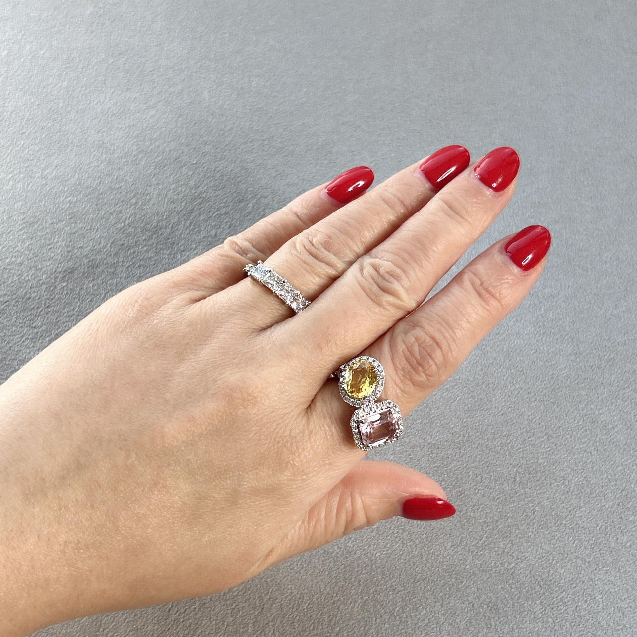 ［ベニエ］リング イエローサファイア 1.7ct OV/モルガナイト 1.9ct EM